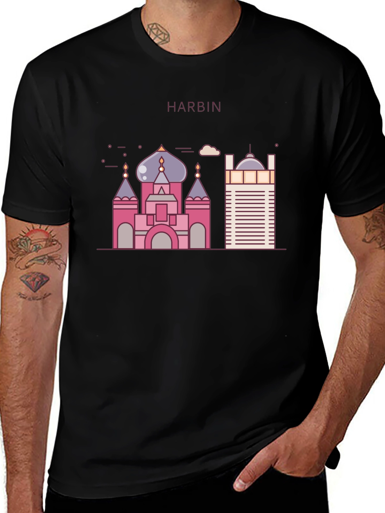 Harbin Landmark Graphic Tee - Black Cotton Blend