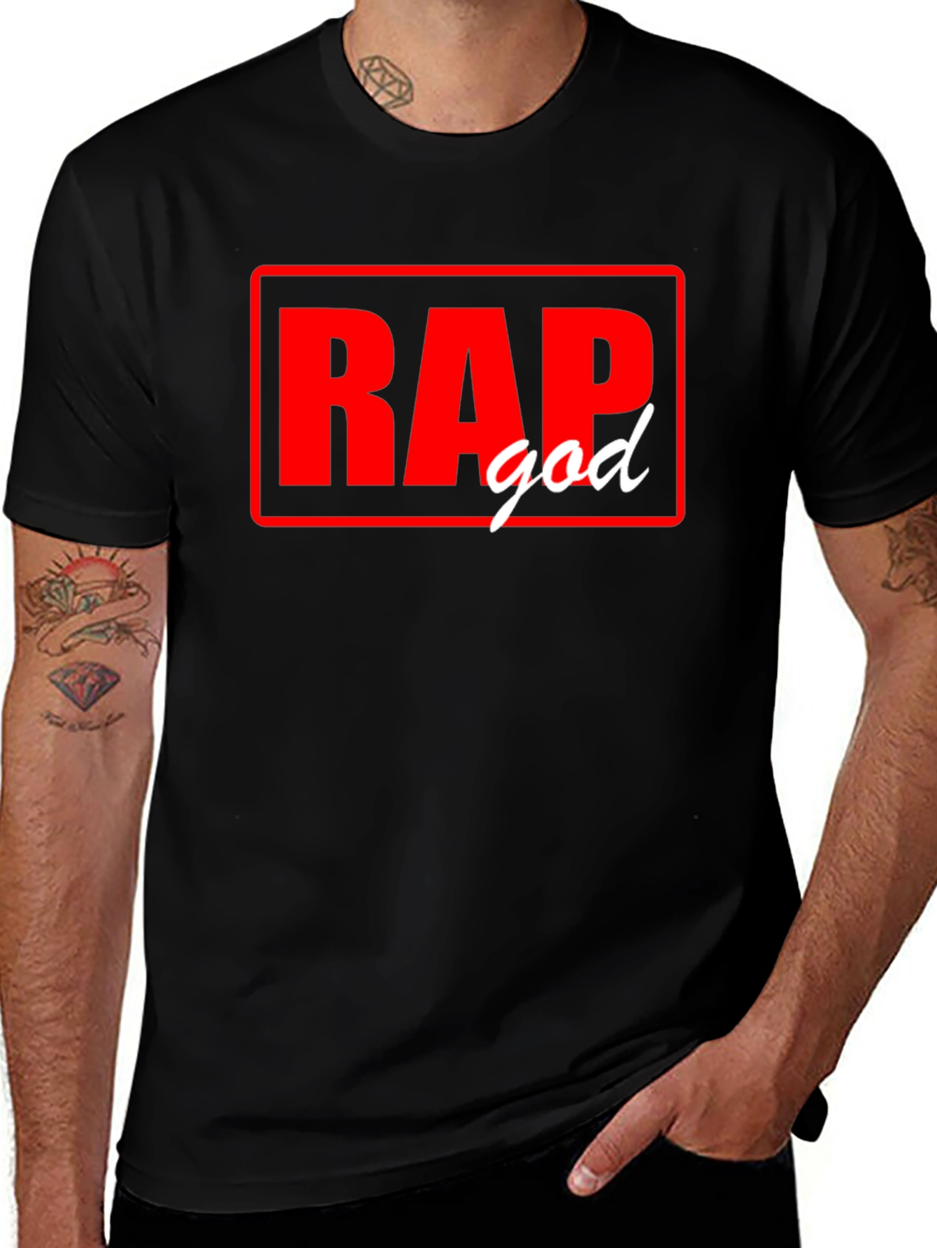 Variant 27 of Rap God T-Shirt - Black Tee with Red and White Graphic