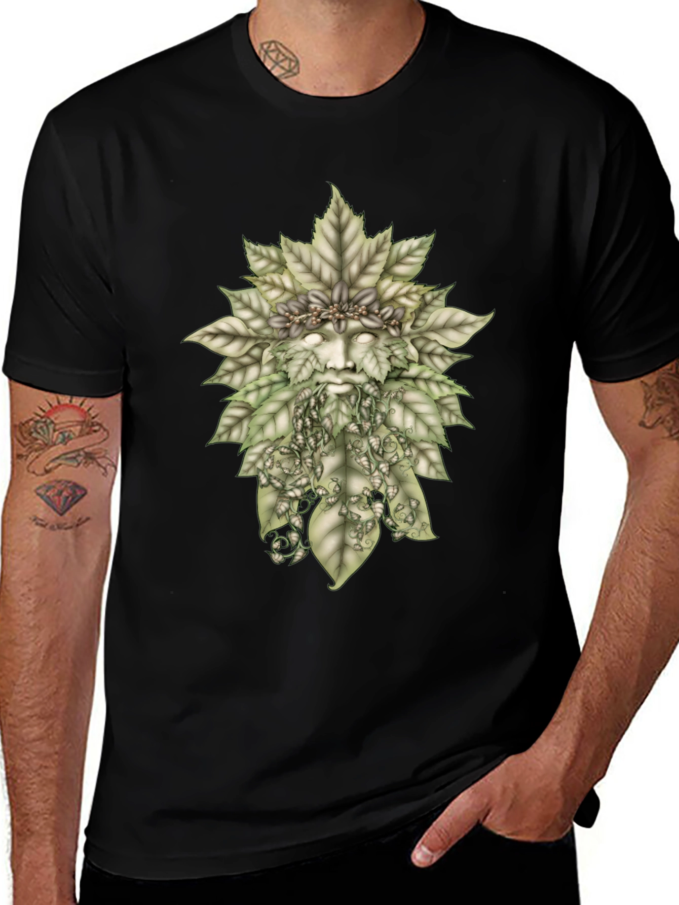 Green Man Graphic Tee - Nature Inspired