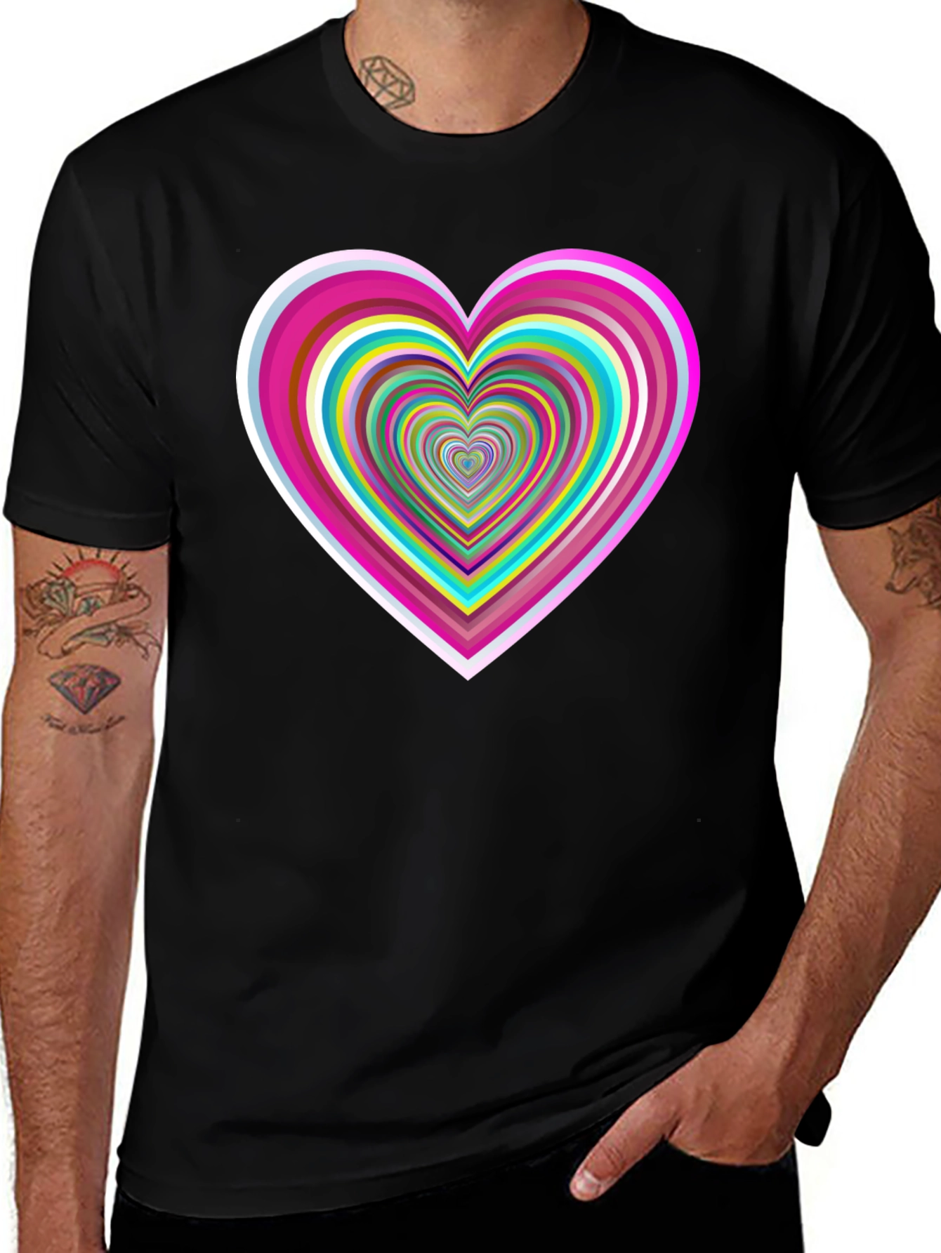 Variant 18 of Colorful Heart Graphic Black T-Shirt