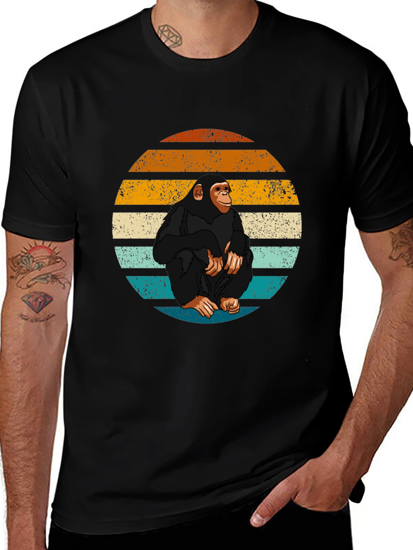 Variant 4 of Retro Chimpanzee Sunset Graphic T-Shirt