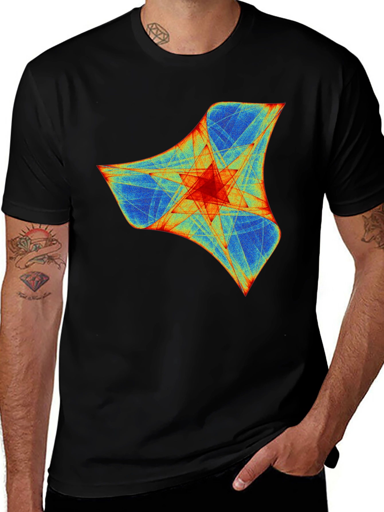 Variant 13 of Abstract Geometric Print Crew Neck T-Shirt - Black