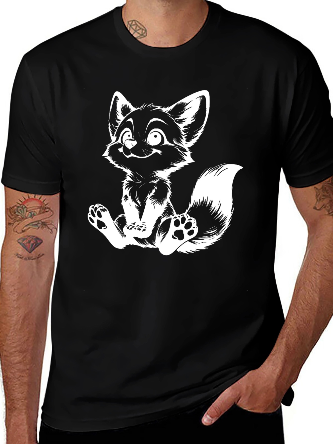 Variant 12 of Cute Cartoon Fox Graphic Tee - Black Cotton Blend