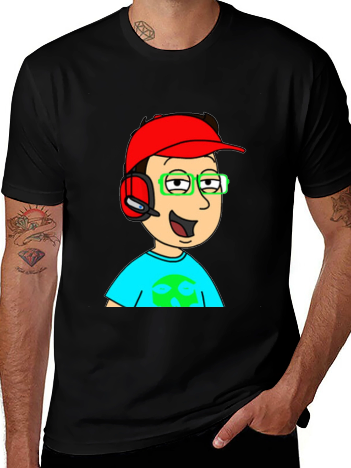 Variant 12 of Cartoon Gamer Graphic Tee - Black Cotton Blend Shirt
