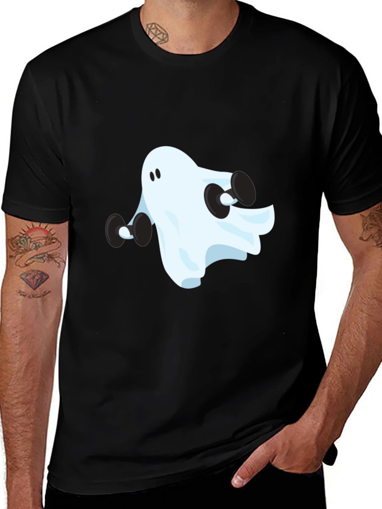 Variant 15 of Ghost Lifting Weights Graphic Black T-Shirt