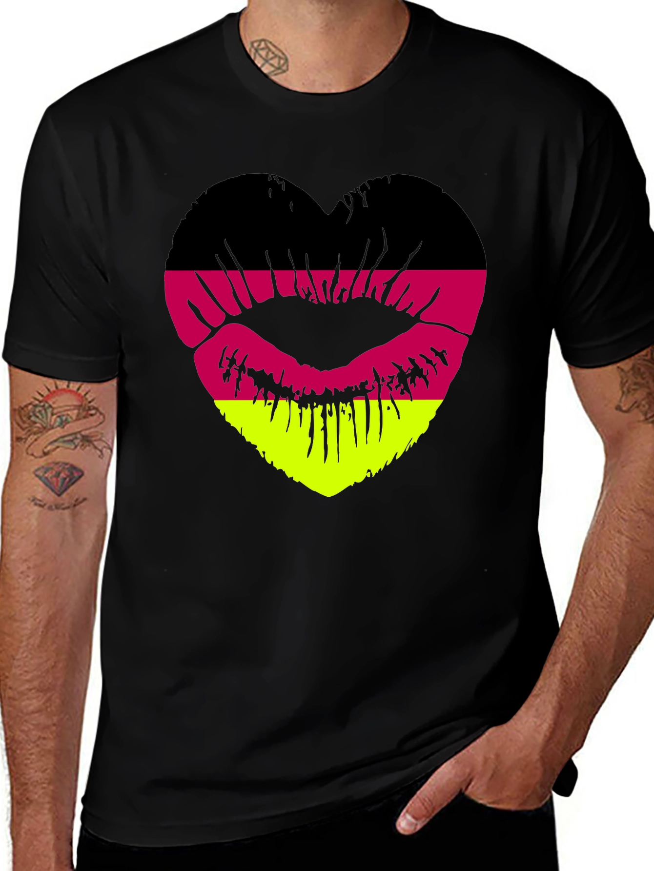 Black German Flag Lips Heart T-Shirt main image