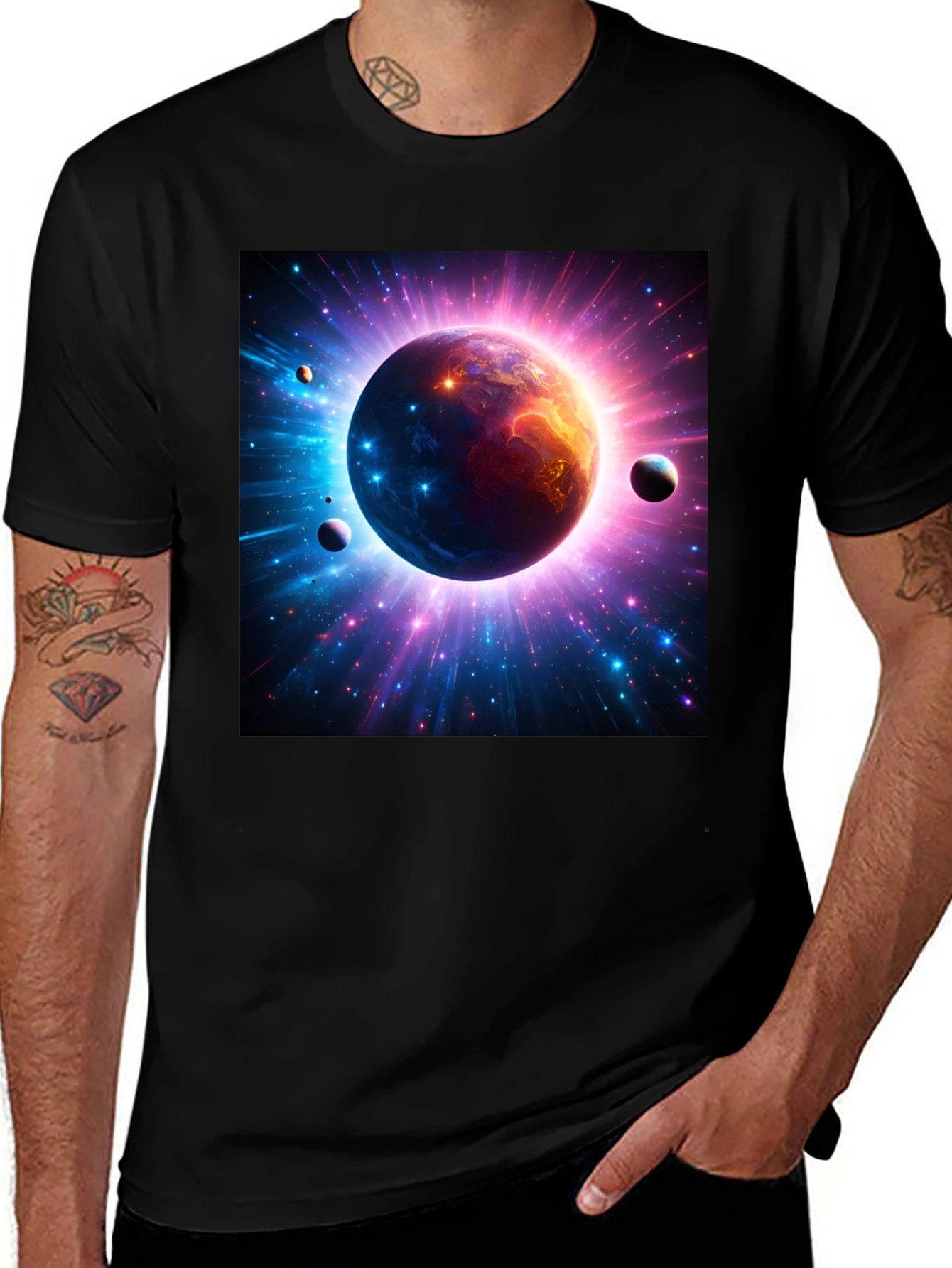 Cosmic Planet Graphic Tee - Black