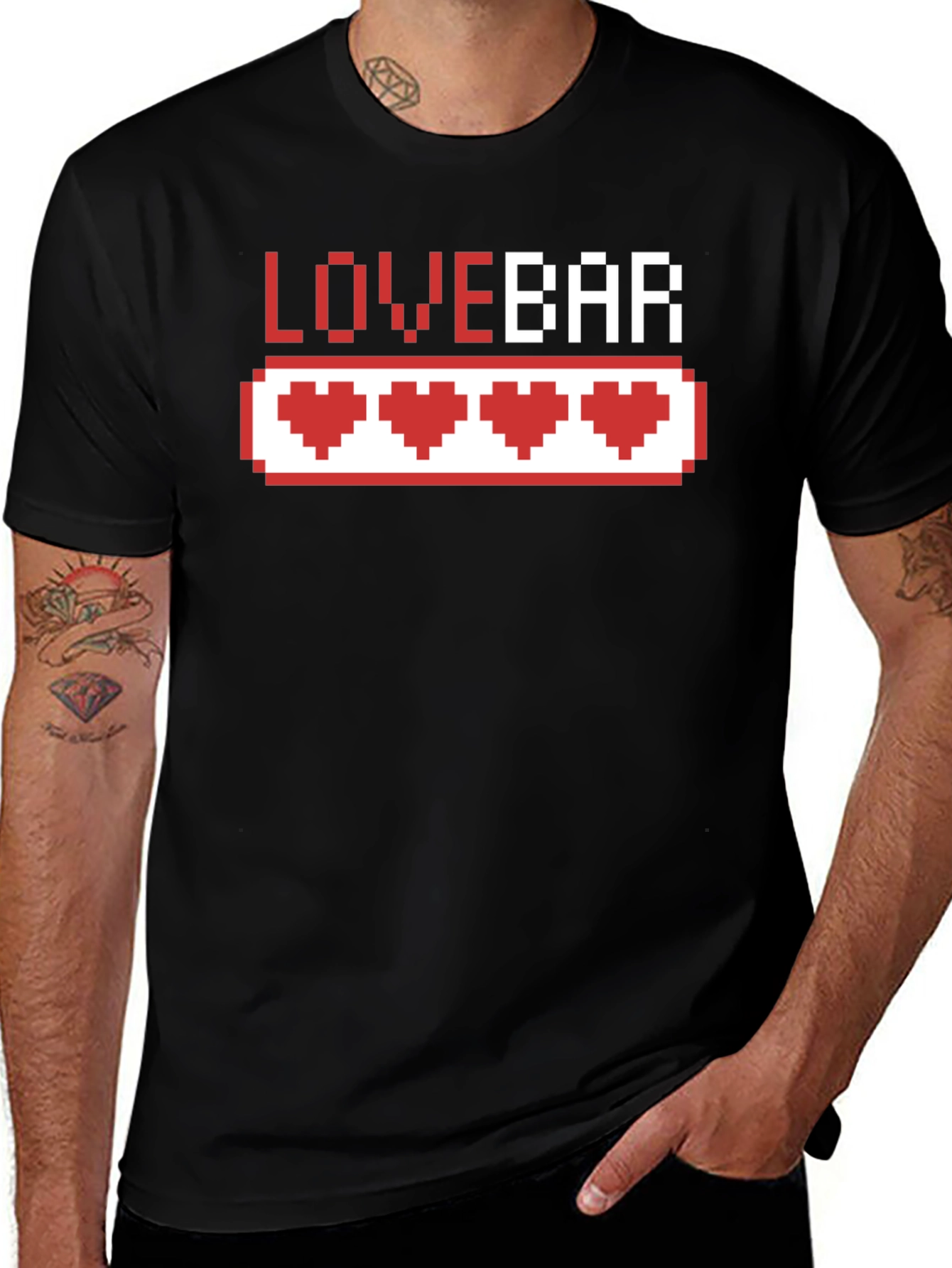 Variant 20 of Love Bar Pixel Heart Gamer T-Shirt - Black Cotton Tee