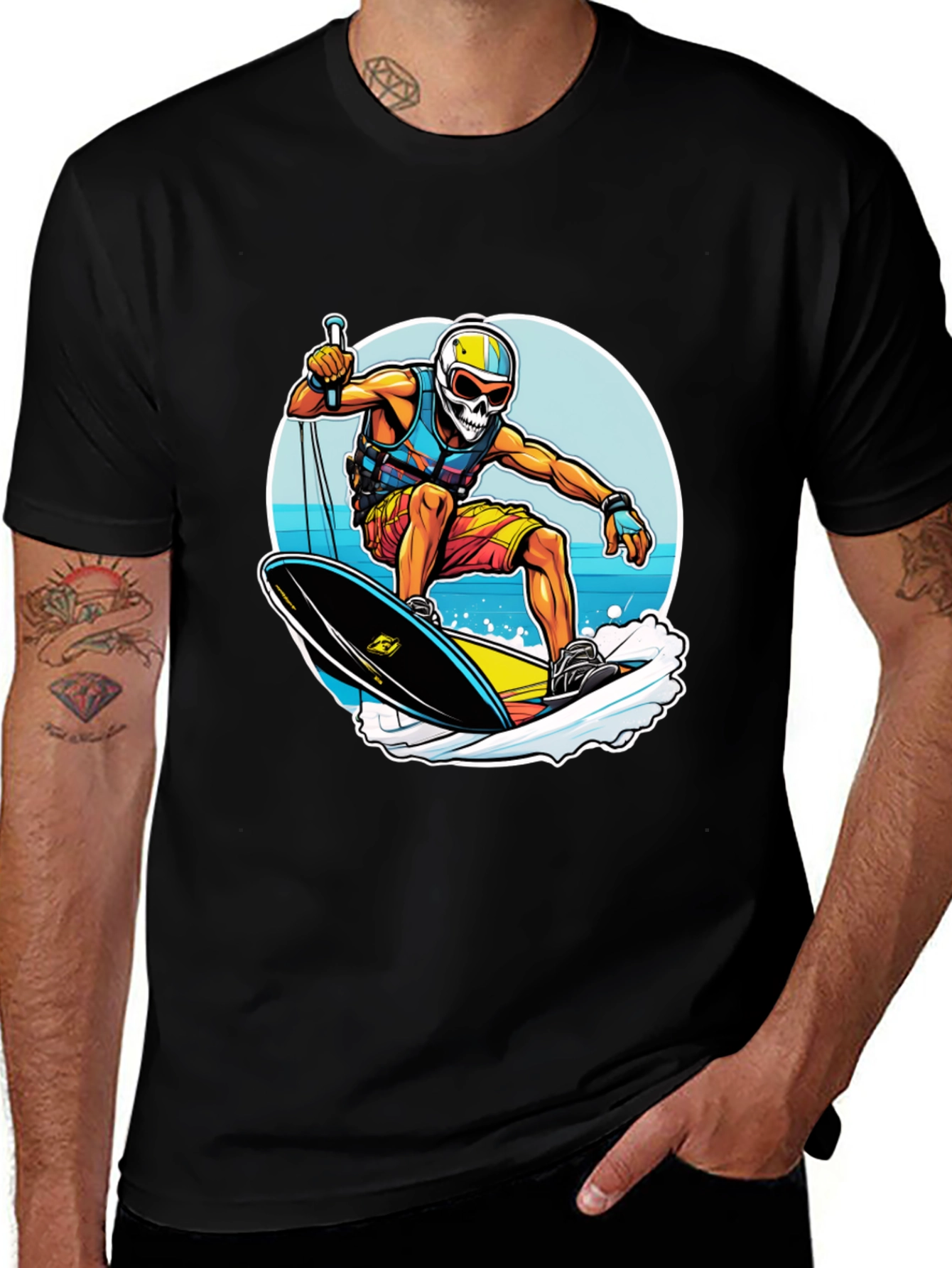 Variant 13 of Skull Surfer Graphic Tee - Black Cotton Comfort