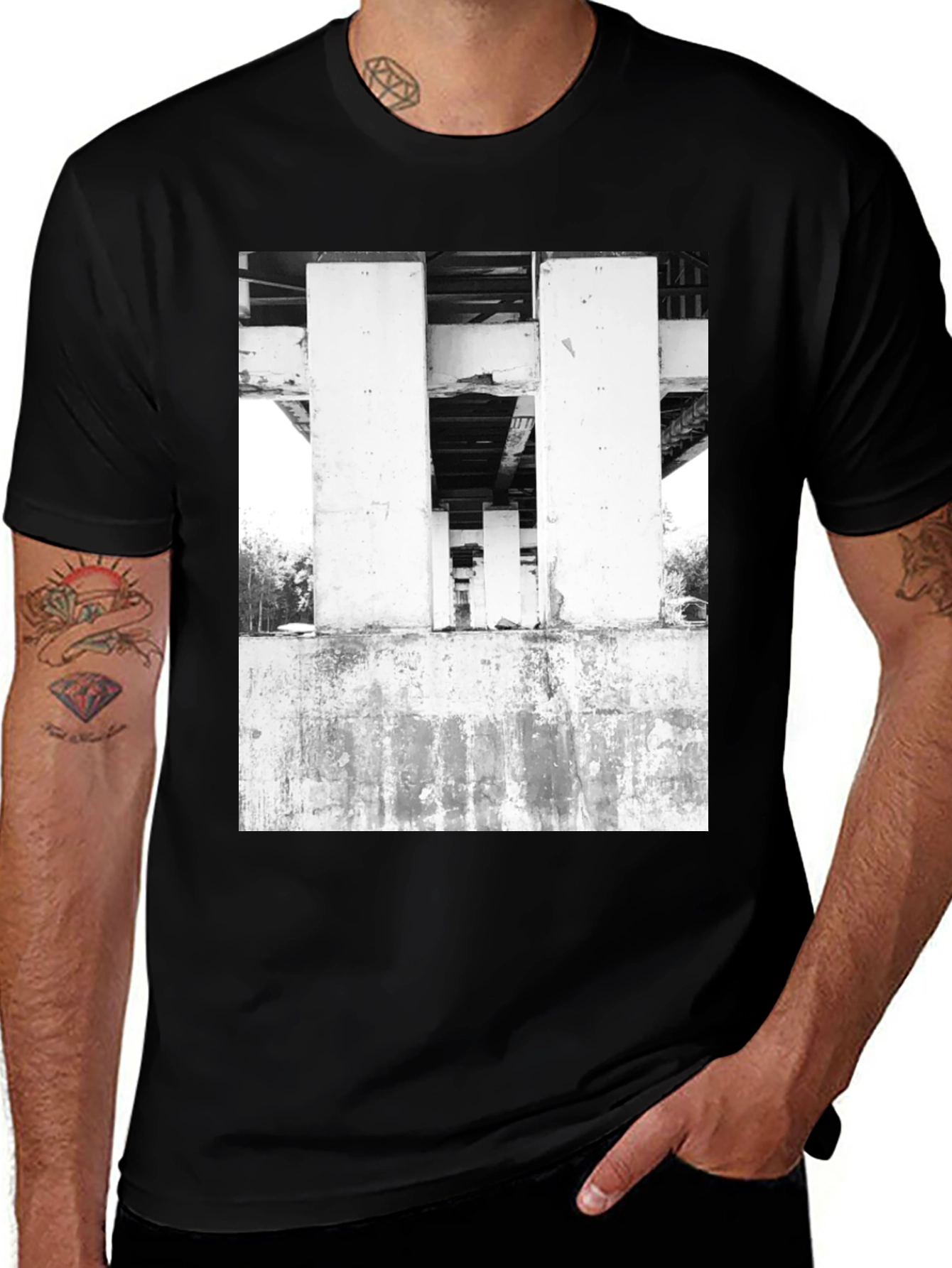 Variant 14 of Urban Concrete Bridge Black T-Shirt