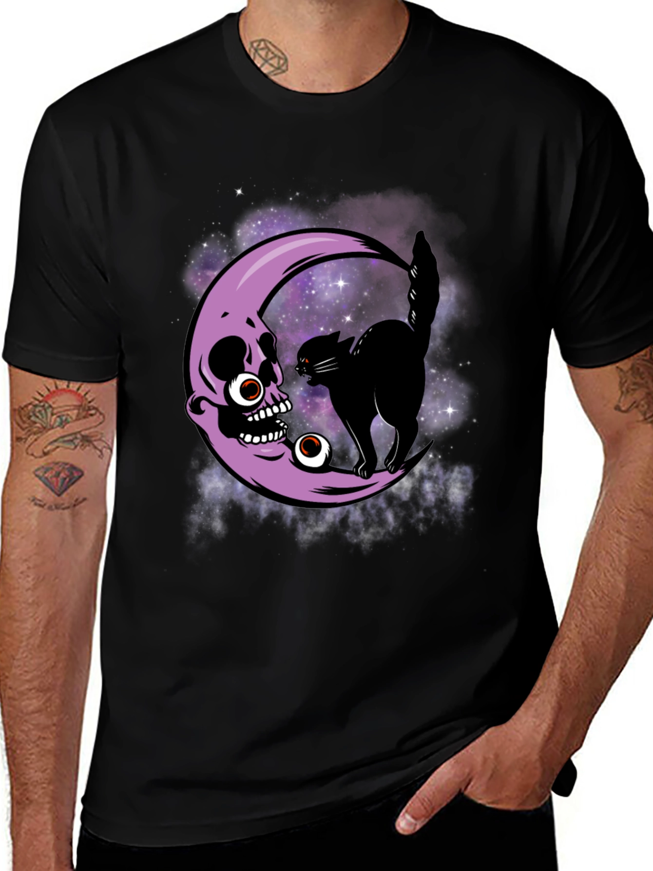 Variant 16 of Skull Moon Cat T-Shirt - Halloween Spooky Design