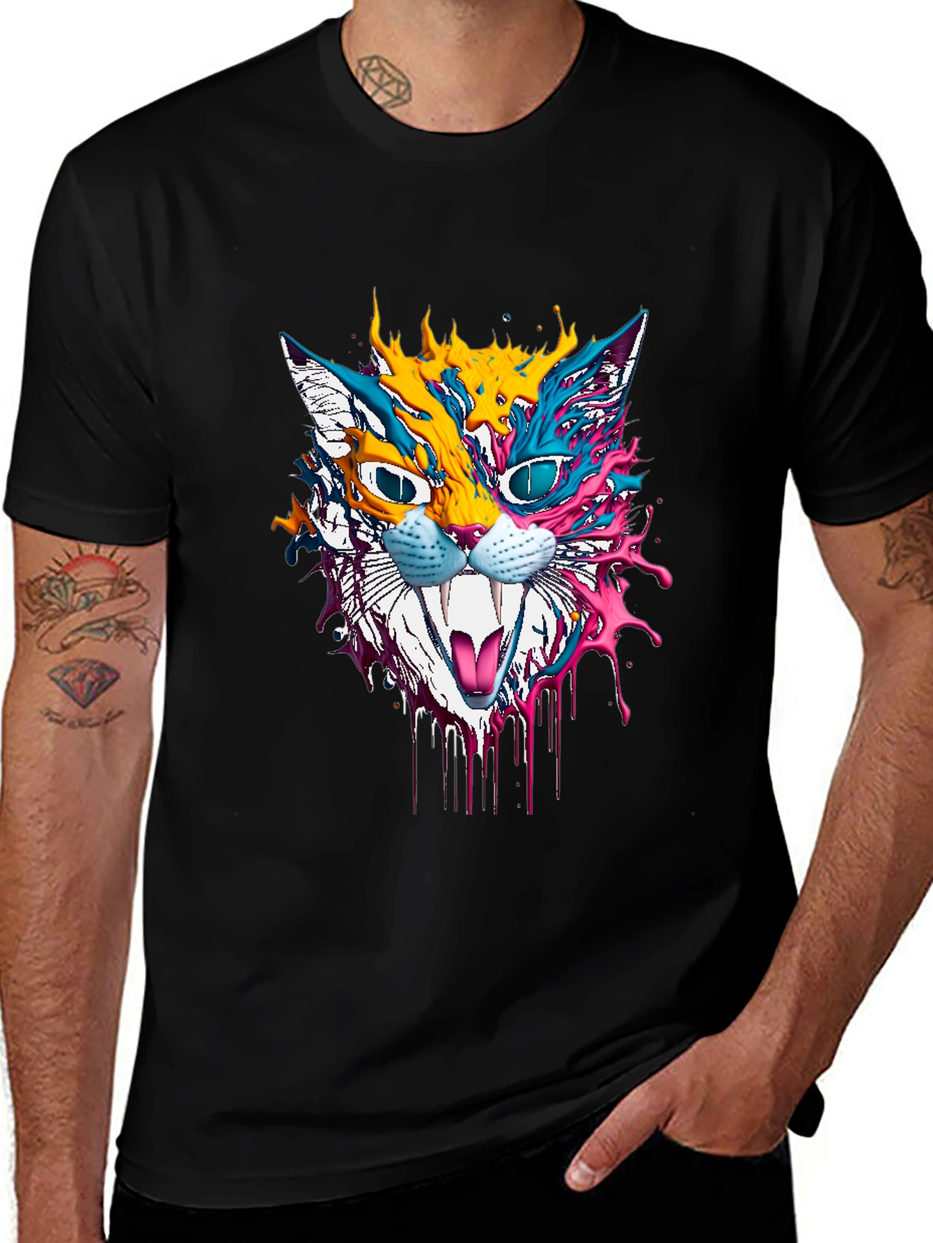 Variant 29 of Psychedelic Cat Graphic T-Shirt - Unique Art Tee