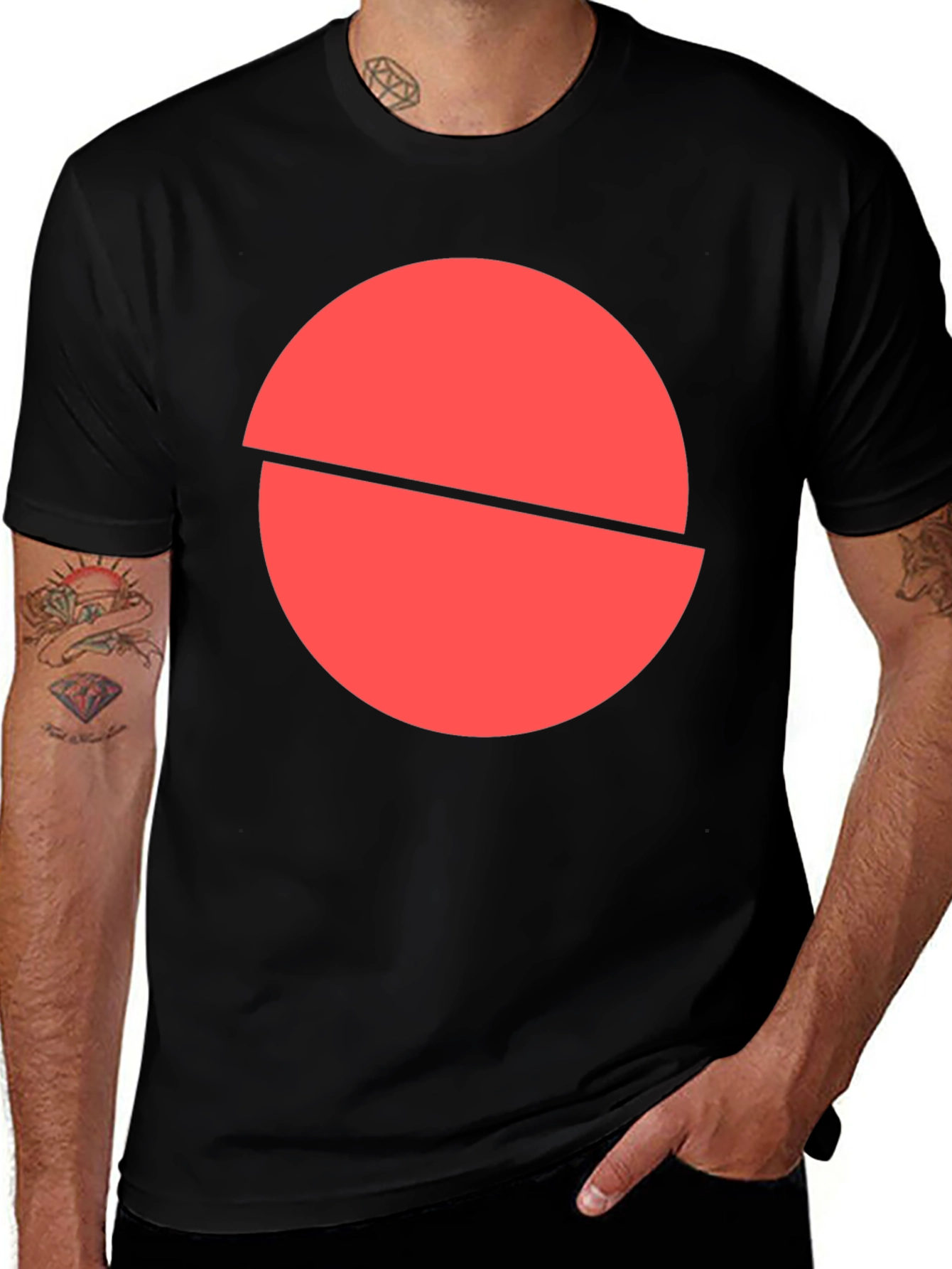 Variant 20 of Modern Graphic Tee: Red Circle Design - Men's Black T-Shirt