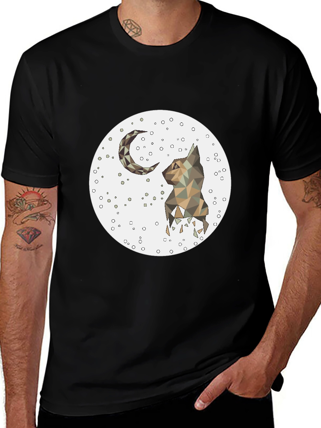 Variant 20 of Geometric Cat & Moon Graphic T-Shirt