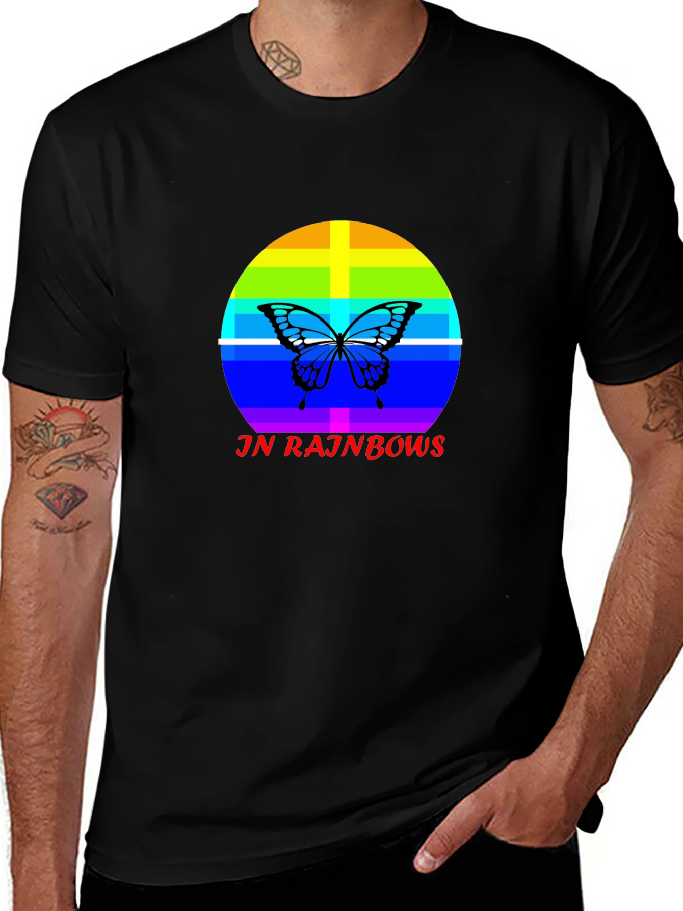 JN Rainbows Butterfly Black T-Shirt