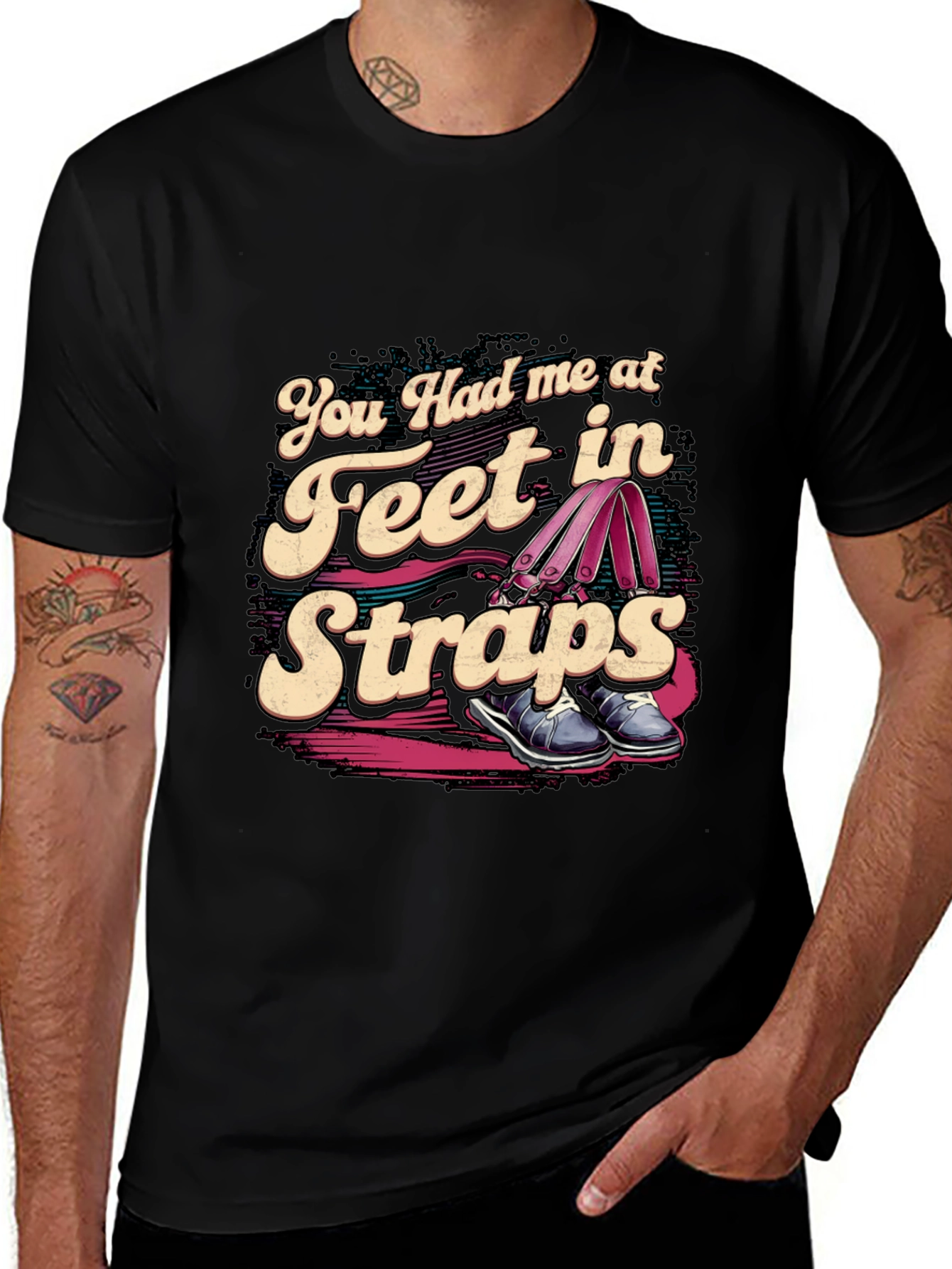 Variant 25 of You Had Me At Feet In Straps Black T-Shirt