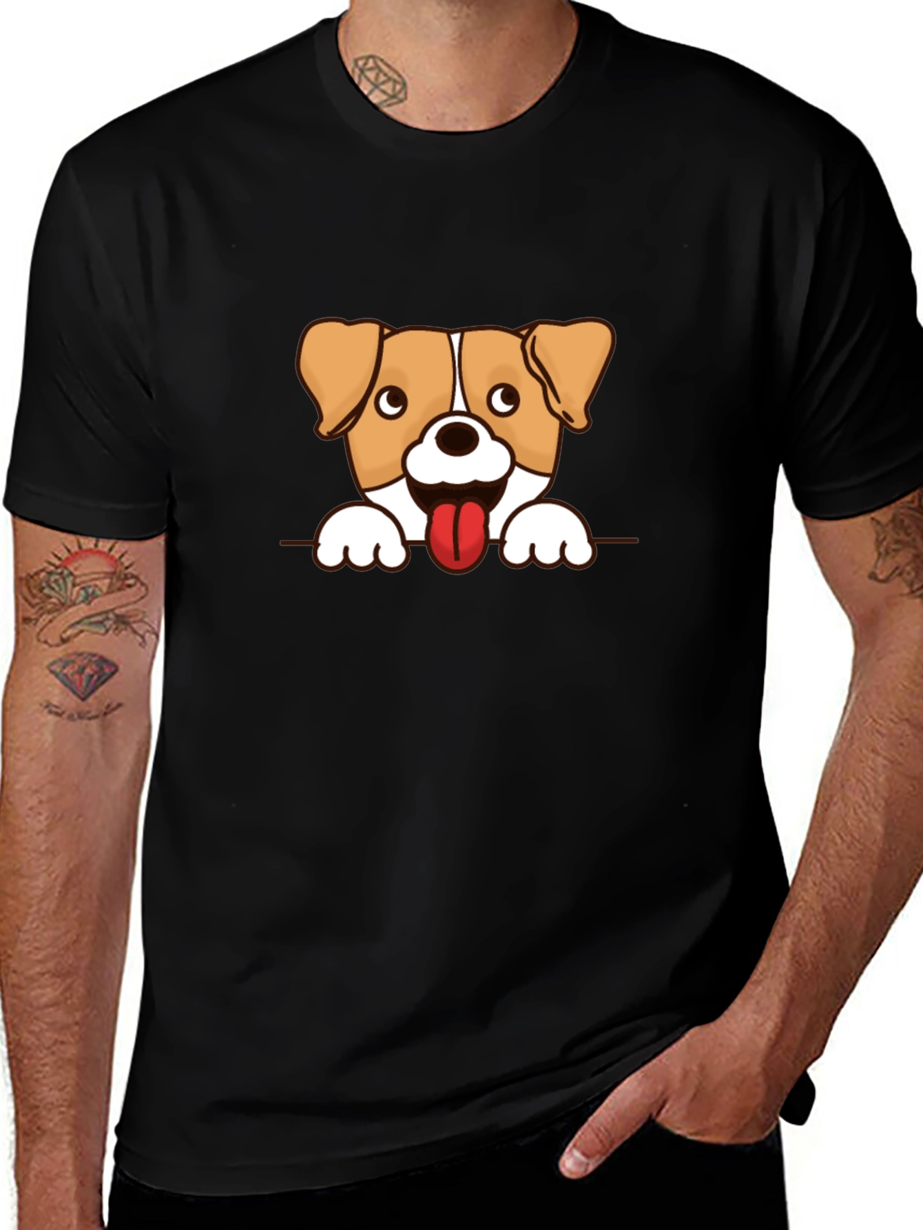 Black Cute Dog Graphic Tee - Black Short Sleeve T-Shirt main image