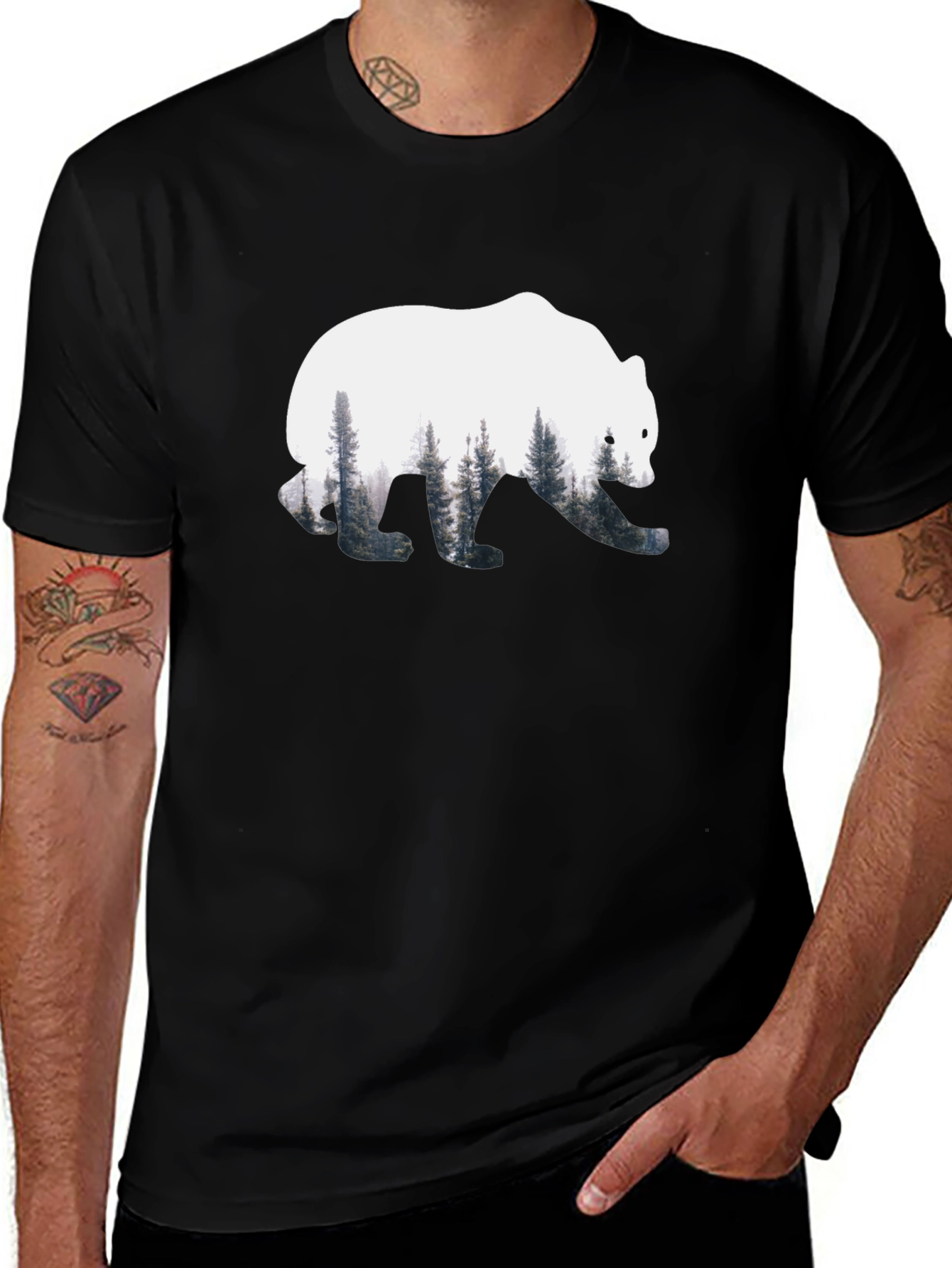 Variant 10 of Bear Forest Graphic Black T-Shirt