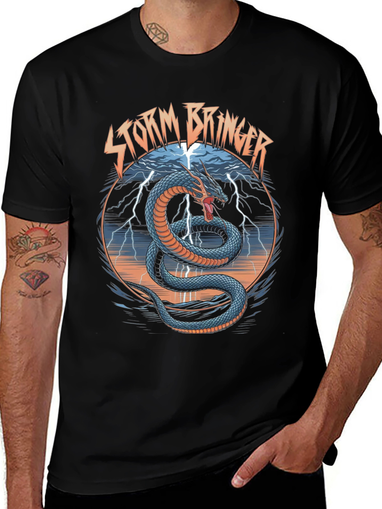 Variant 28 of Storm Bringer Dragon Graphic Tee - Black