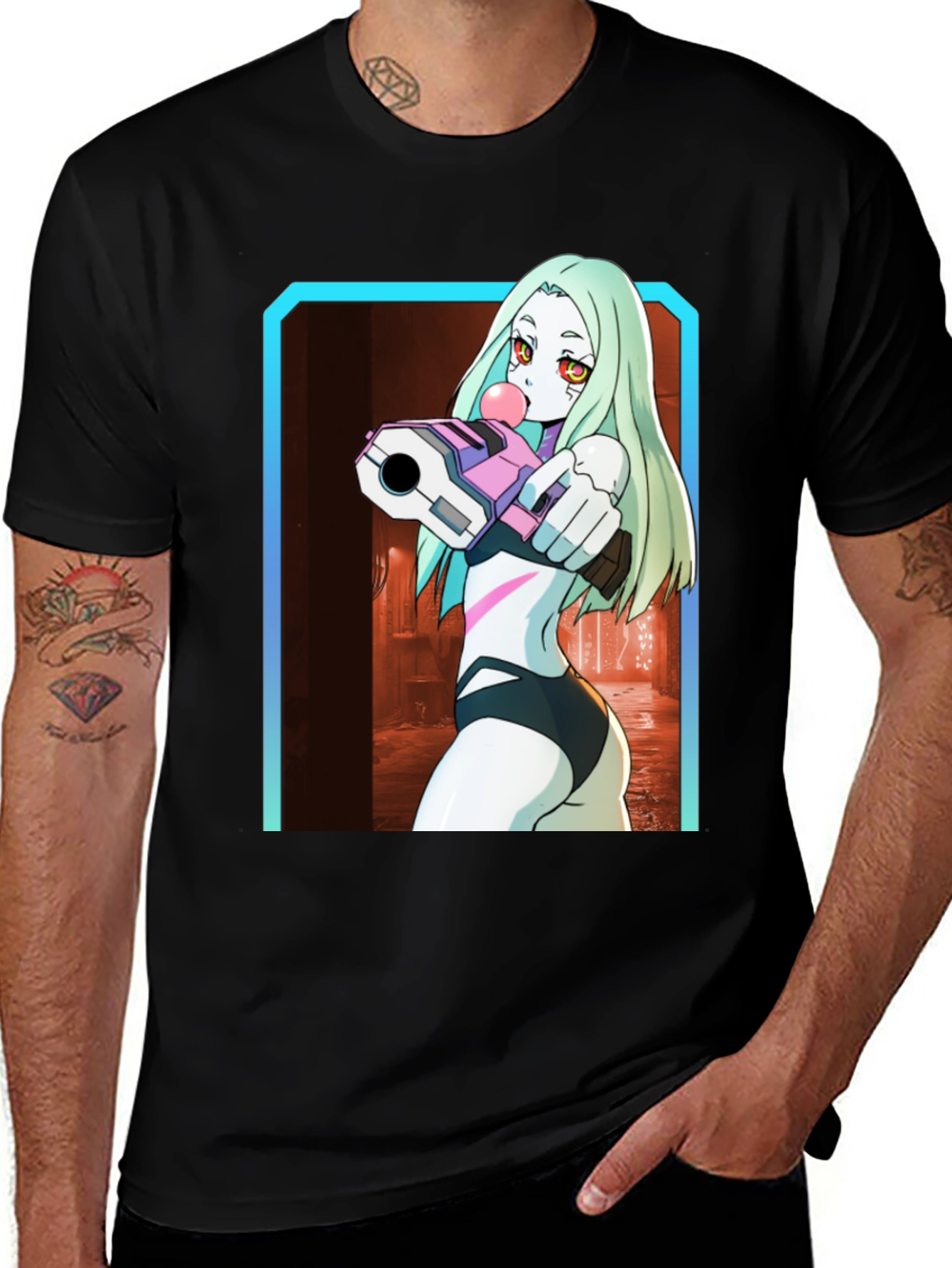 Variant 21 of Anime Character Graphic Black T-Shirt