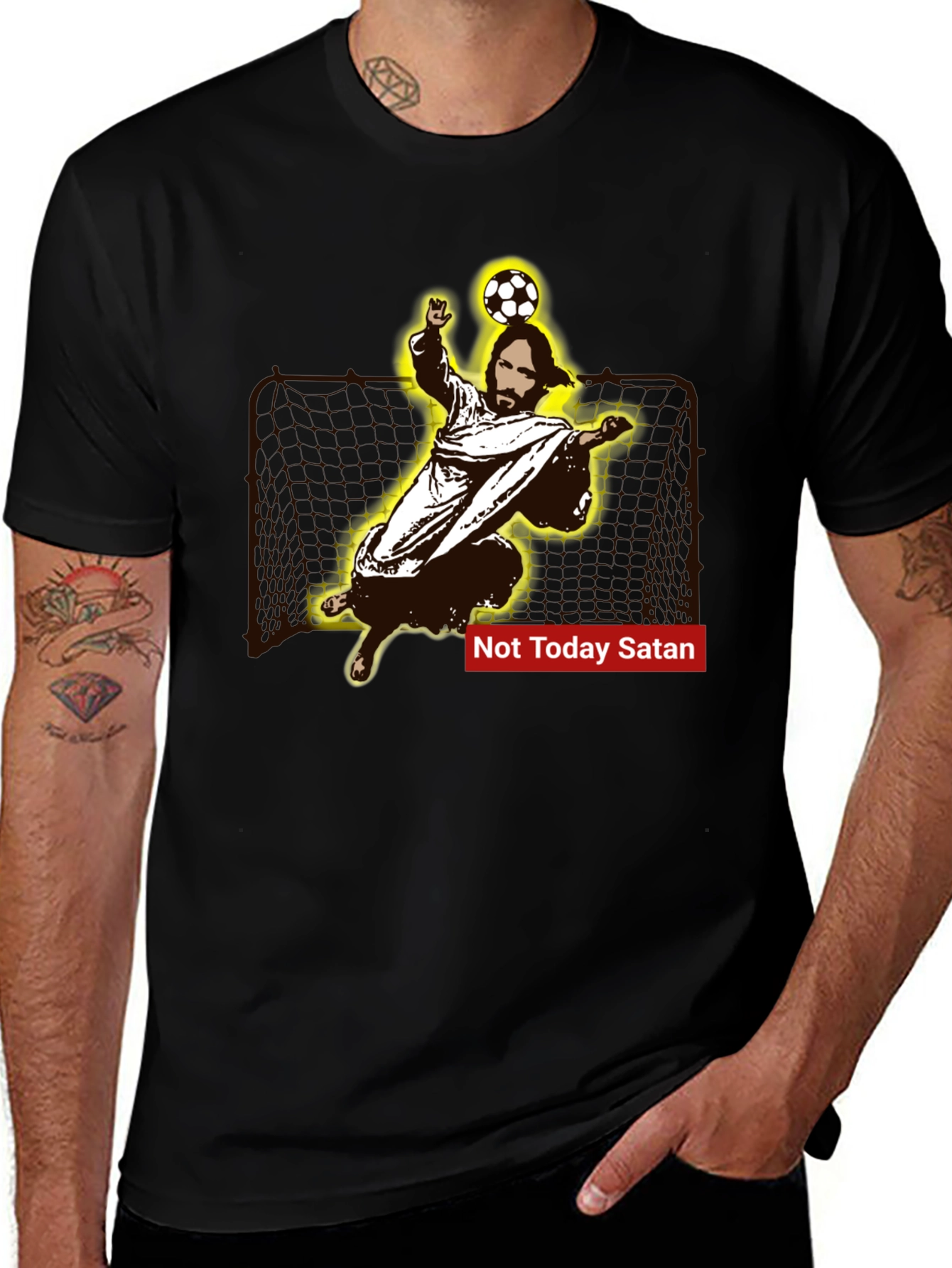 Variant 30 of Jesus Soccer Save T-Shirt - Not Today Satan Tee