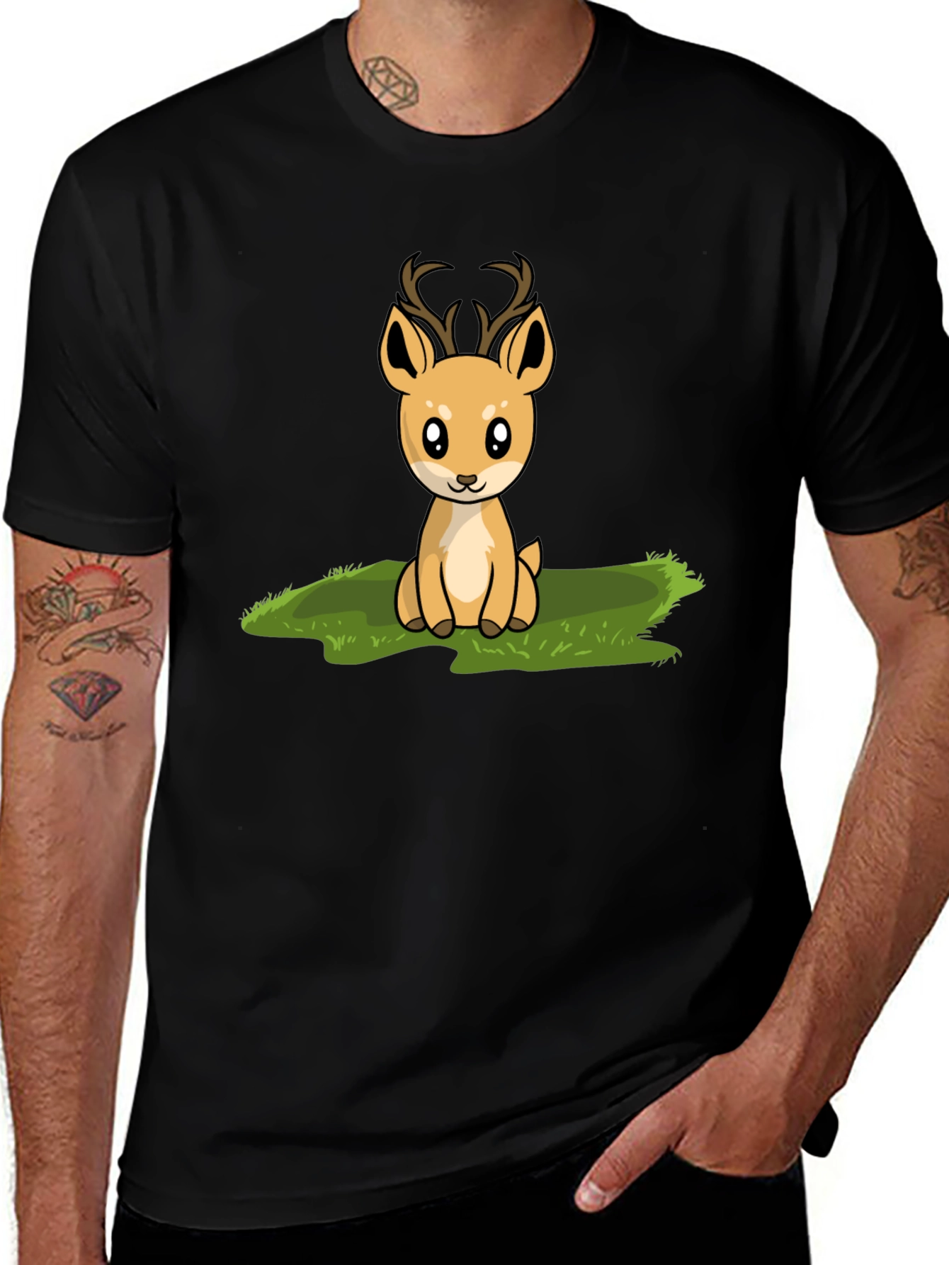 Variant 5 of Cute Deer Graphic Print Black T-Shirt