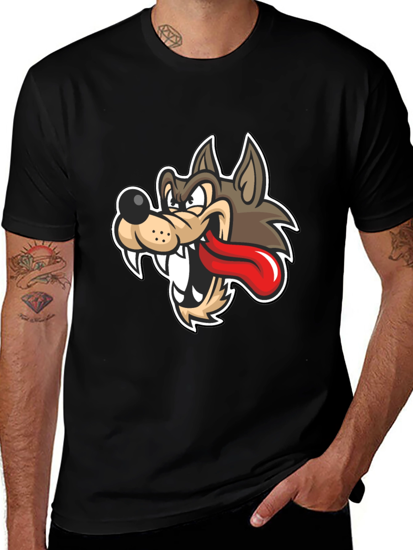Variant 9 of Black T-Shirt with Cartoon Wolf Design