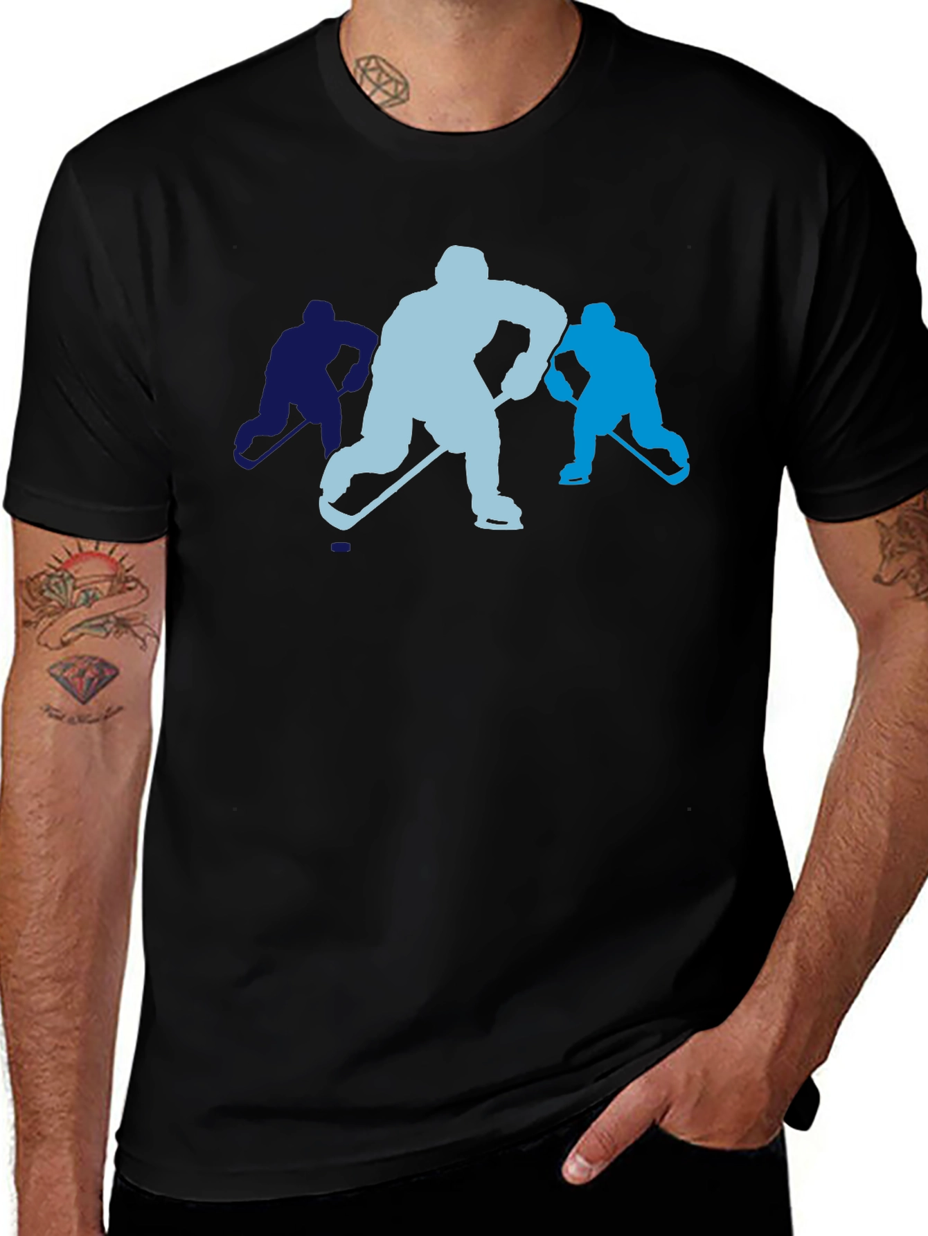 Variant 29 of Hockey Silhouette Graphic Tee - Black