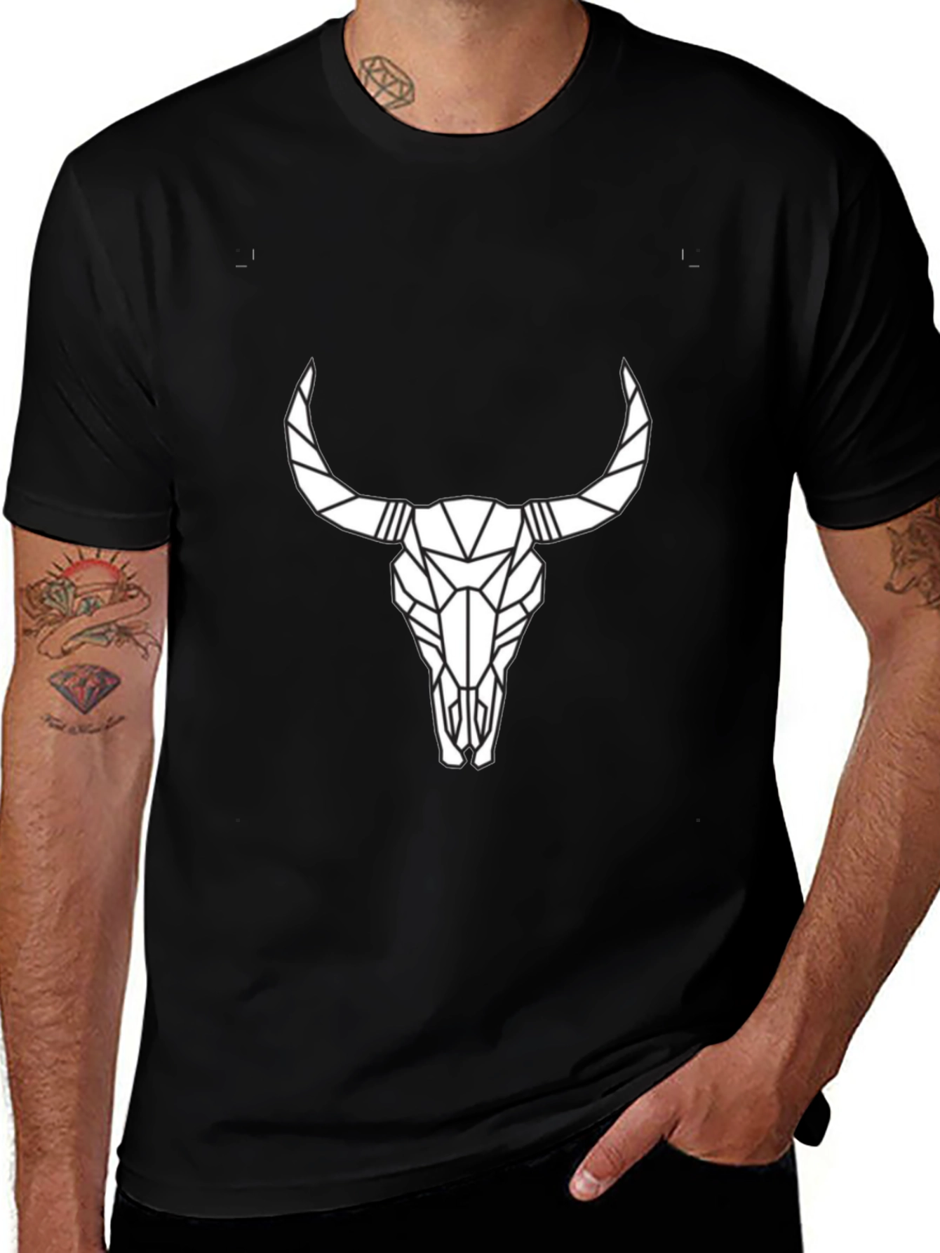 Variant 22 of Geometric Bull Skull Graphic Tee - Black