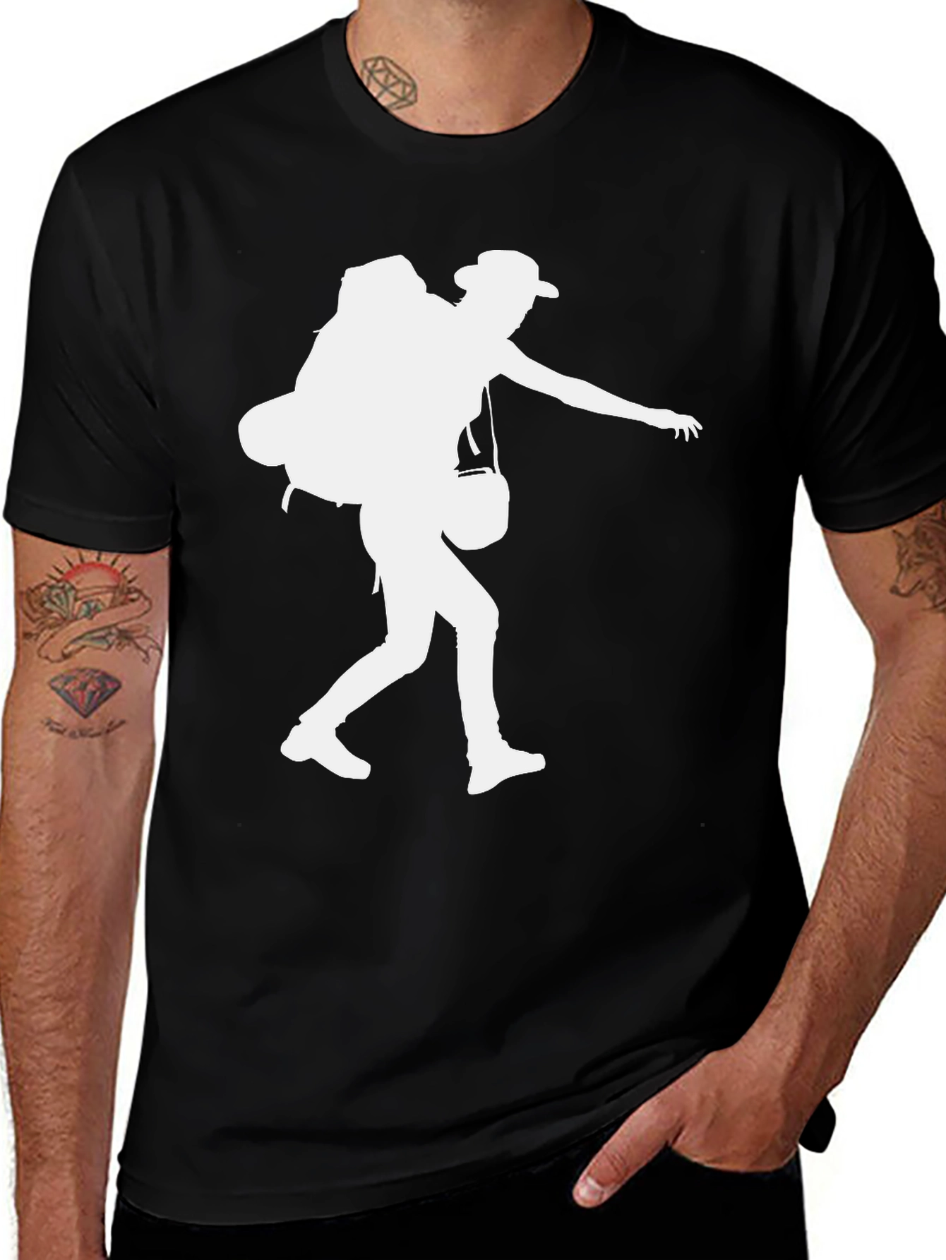 Variant 11 of Hiker Silhouette Graphic Tee - Black Cotton Shirt