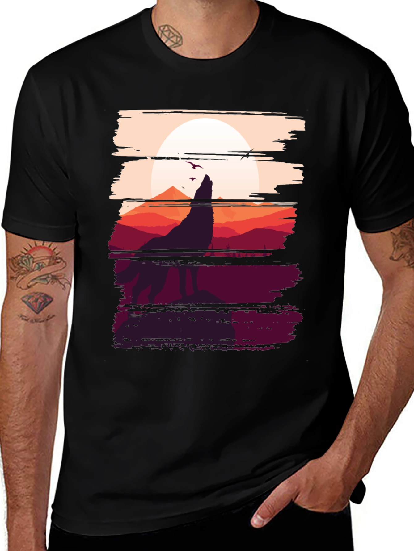 Black Wolf Silhouette Graphic Tee - Men's Black T-Shirt main image