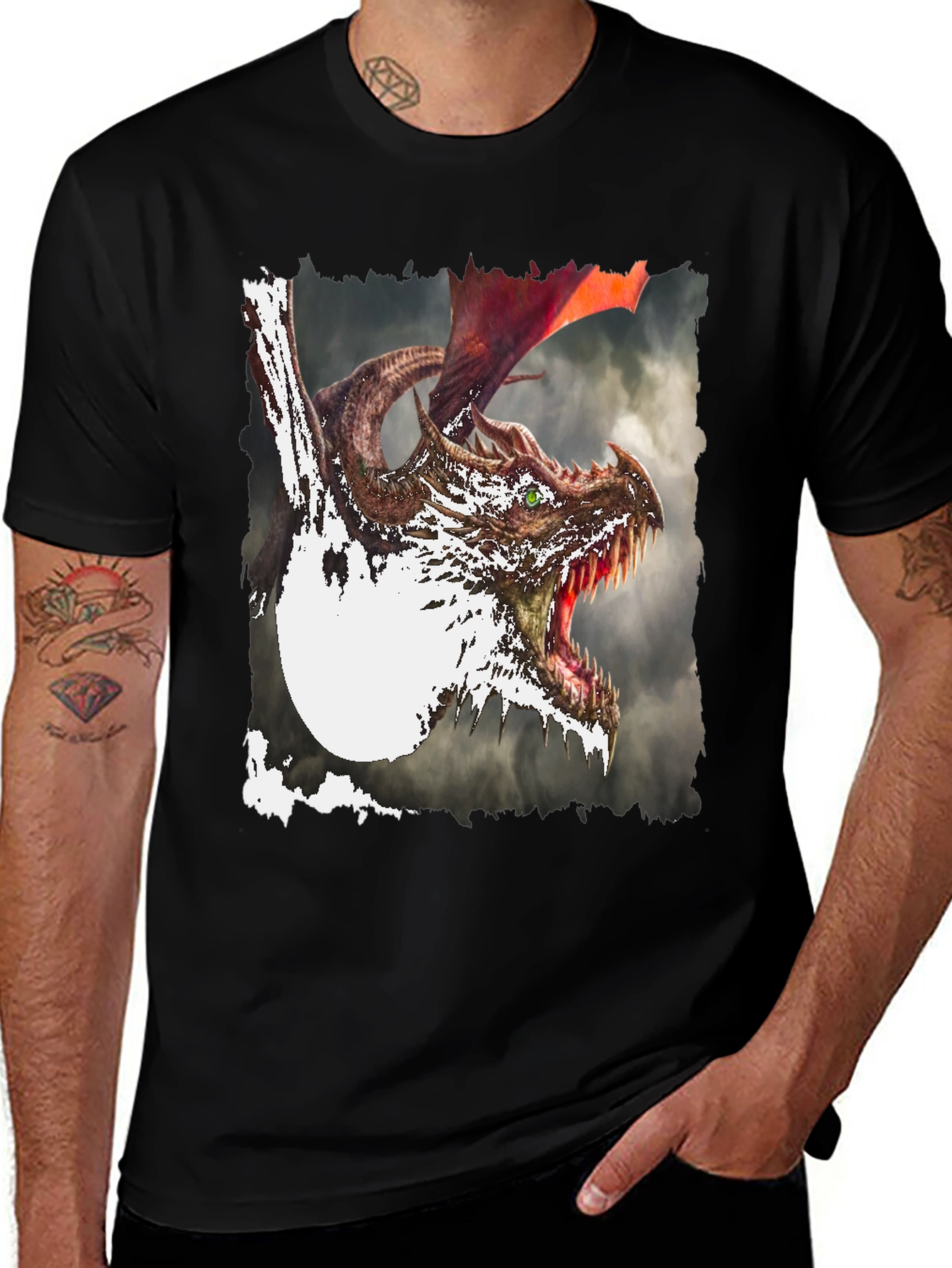 Variant 18 of Dragon Graphic Print Tee - Mythical Creature Black T-Shirt