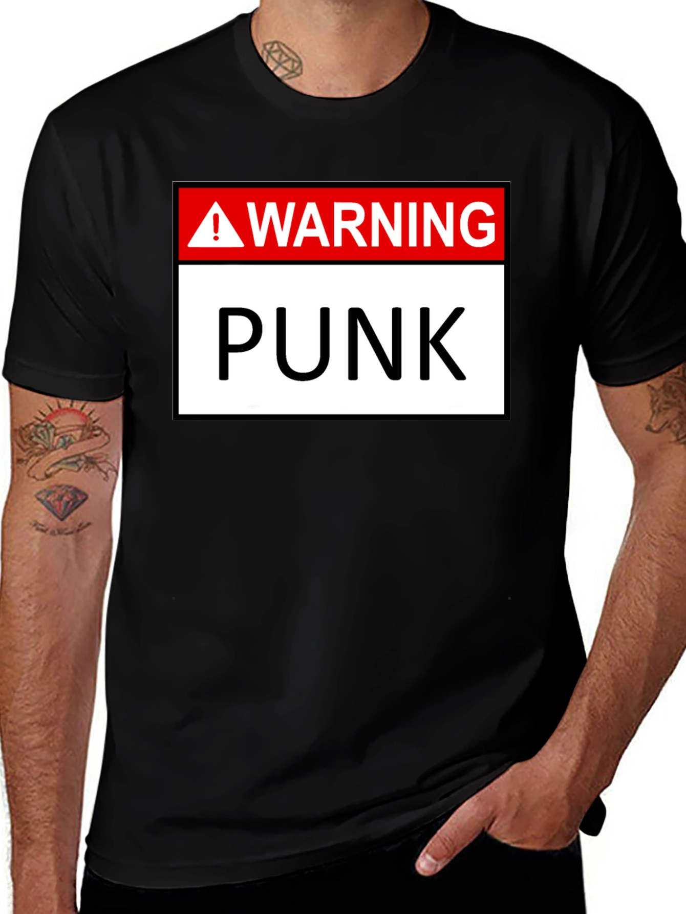 Warning Punk T-Shirt - Black Graphic Tee