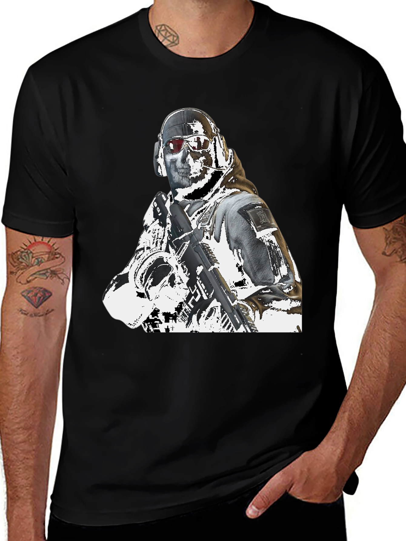 Variant 4 of Tactical Soldier Graphic Tee - Black Cotton T-Shirt