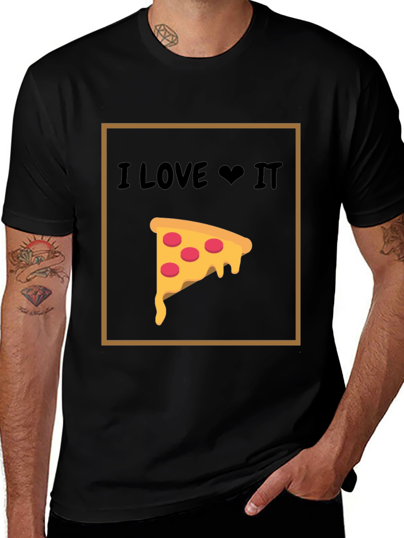 Variant 20 of I Love Pizza T-Shirt - Black Cotton Graphic Tee