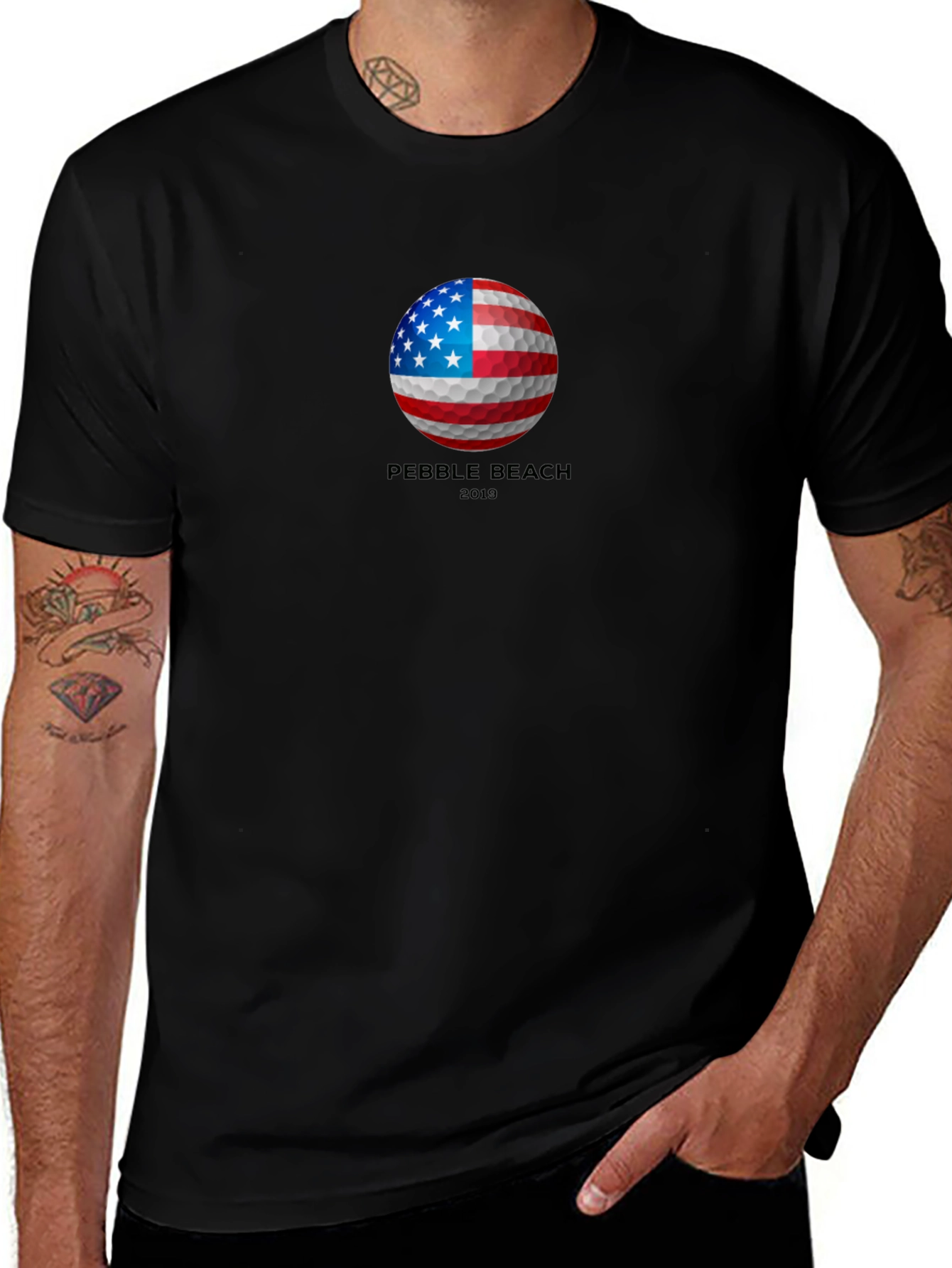 Variant 15 of Pebble Beach 2019 American Flag Golf Ball T-Shirt