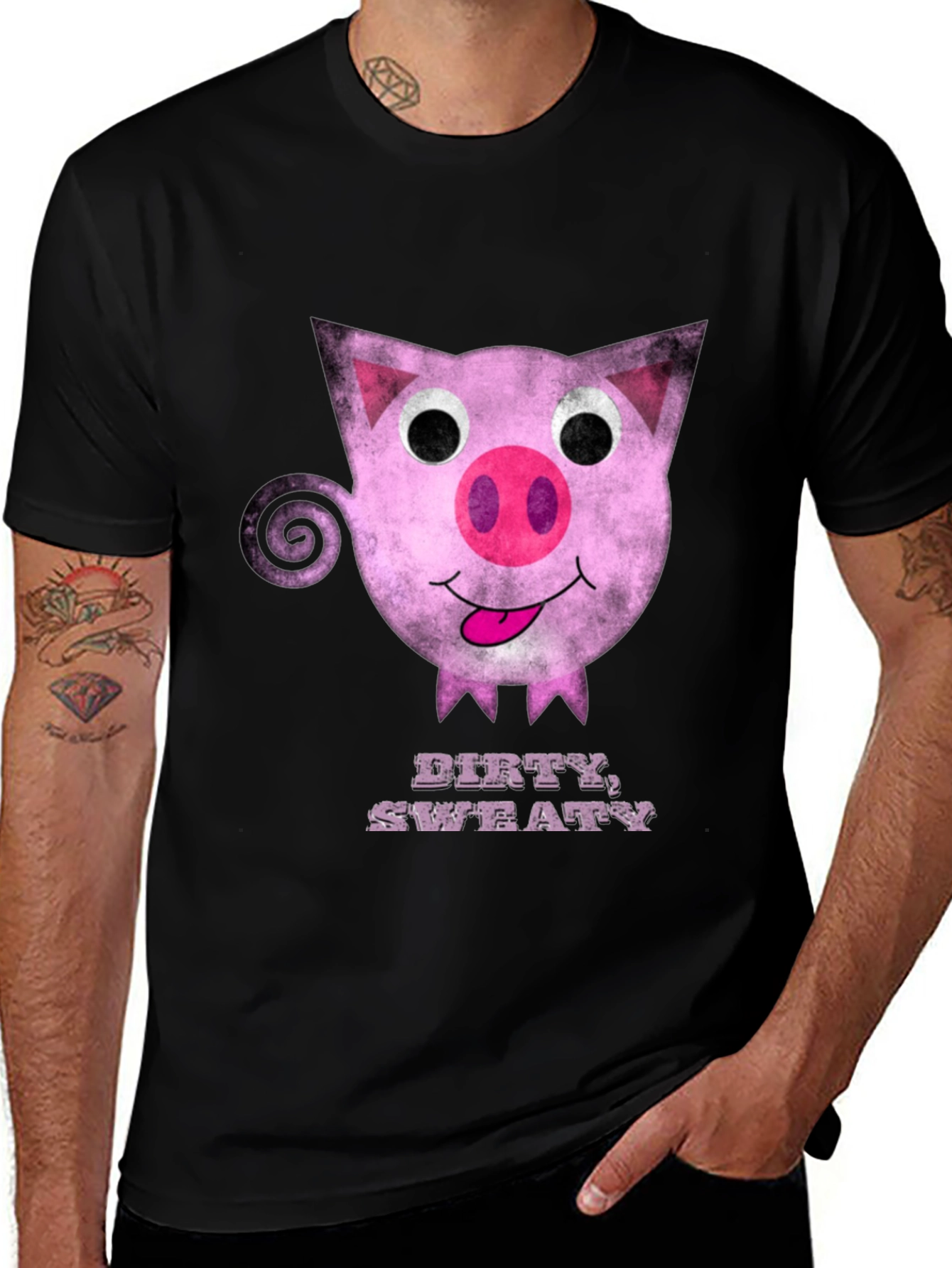 Variant 12 of Dirty Sweaty Pig Graphic Tee - Black Cotton T-Shirt
