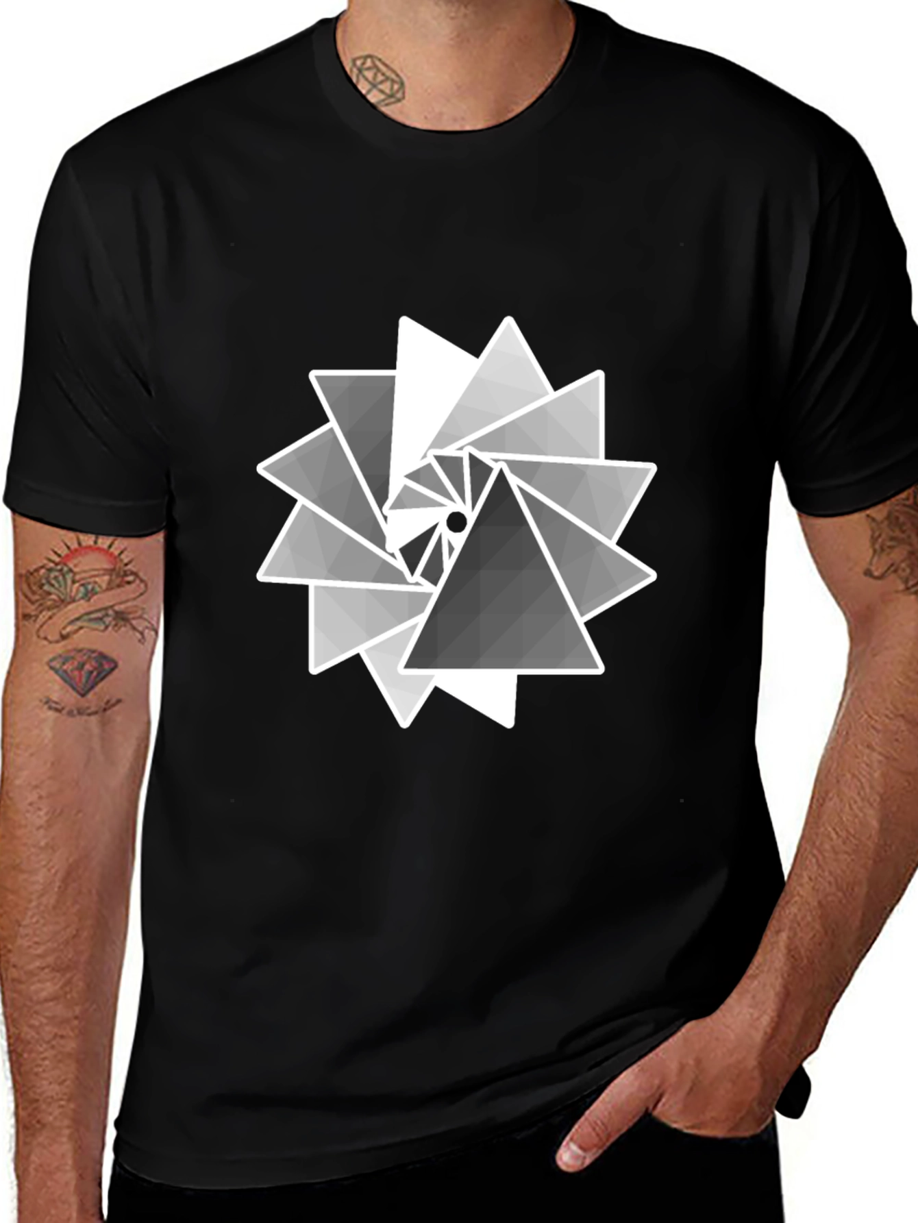 Variant 12 of Geometric Triangle Pattern Black T-Shirt