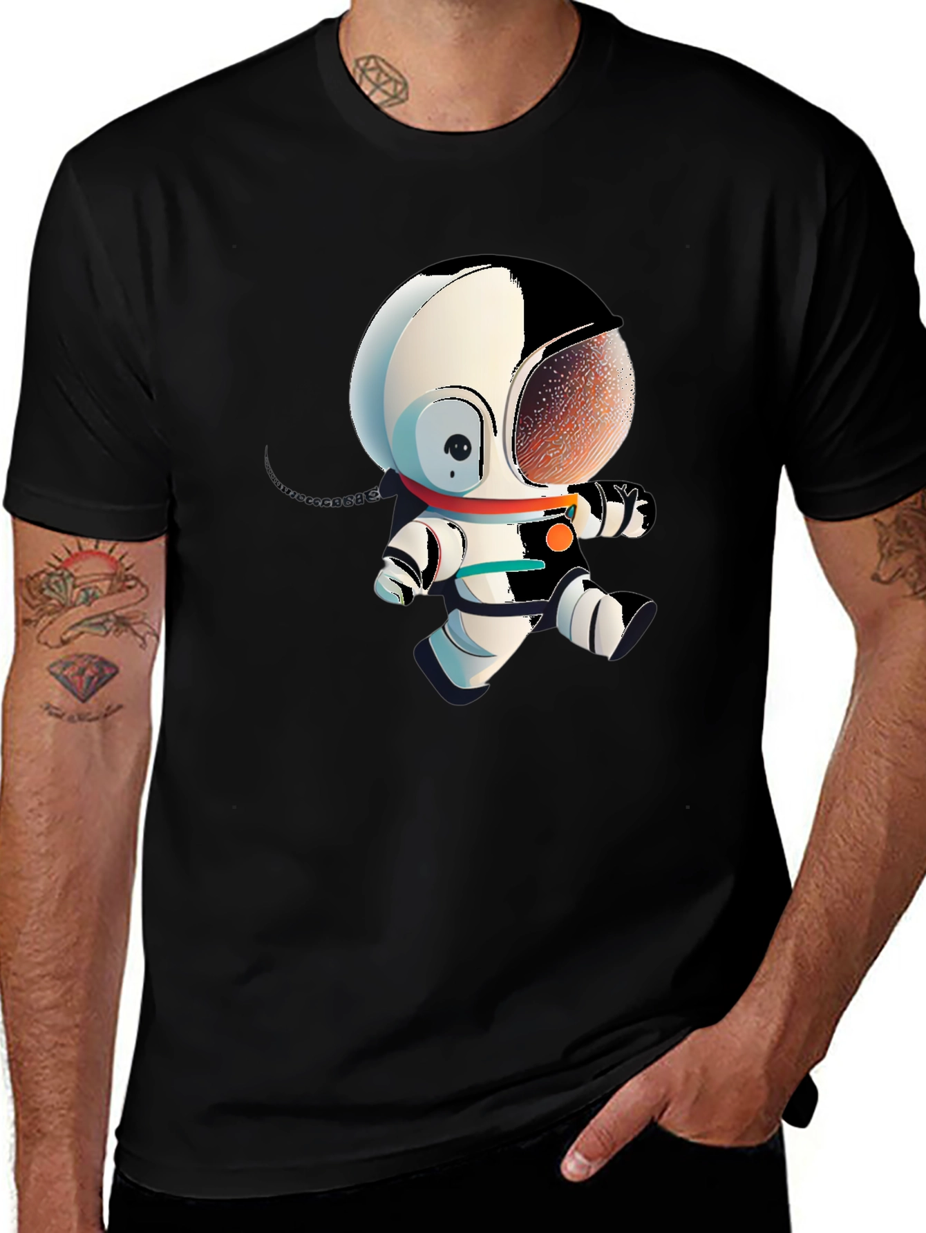 Variant 8 of Astronaut Cartoon Graphic Tee - Black