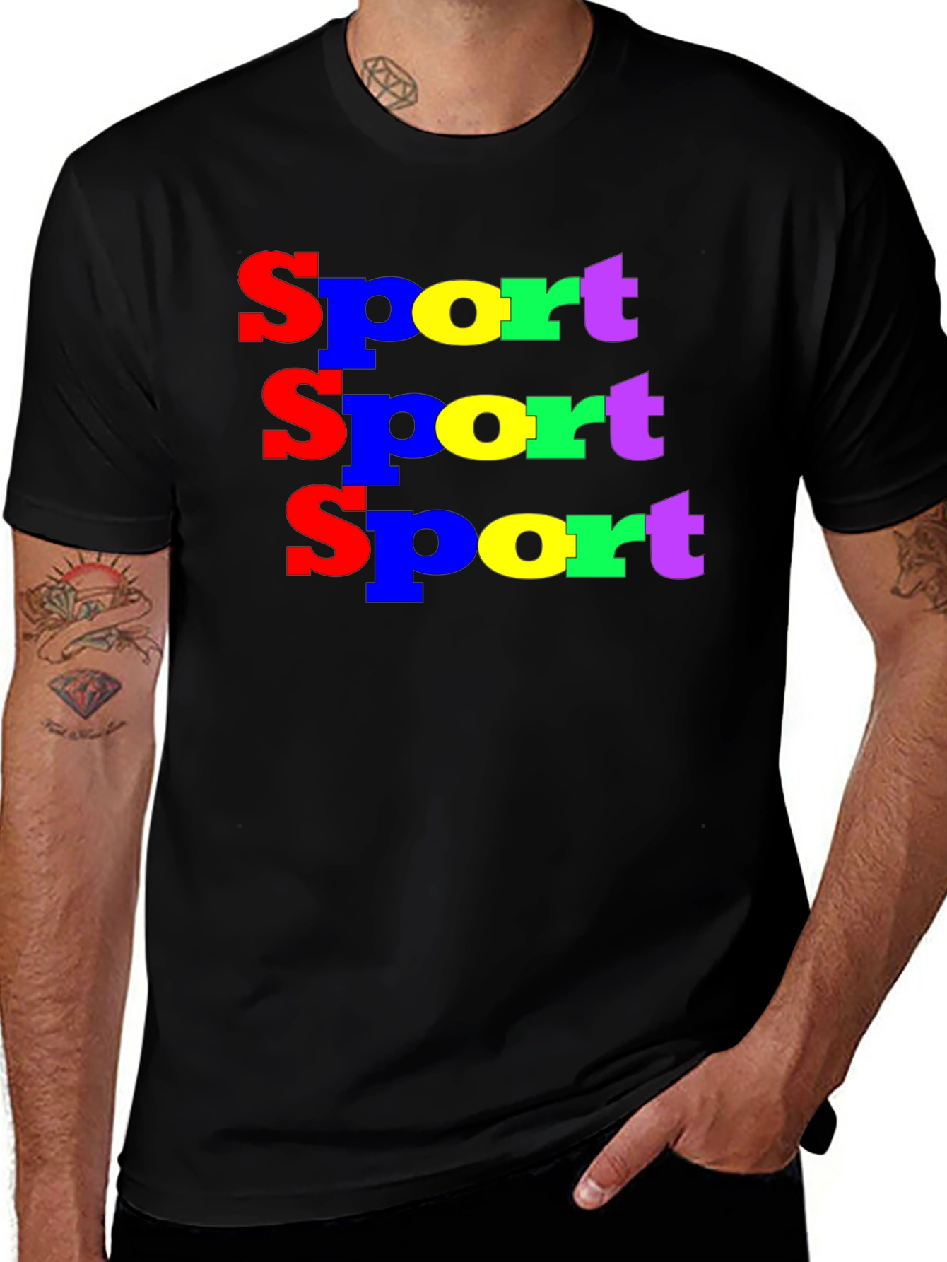 Variant 19 of Colorful "Sport" Graphic Tee - Black Casual Shirt