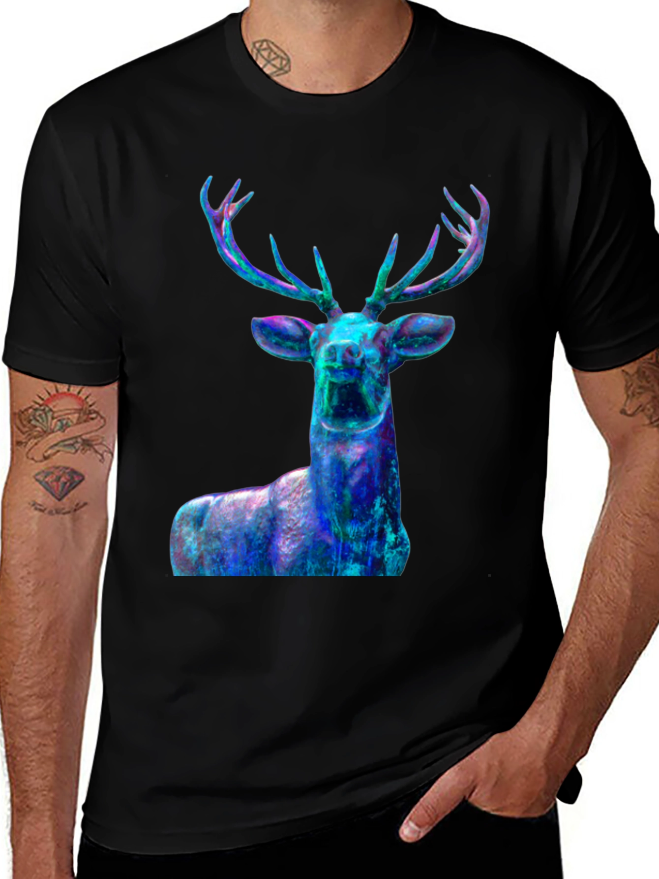 Variant 17 of Nebula Deer Graphic T-Shirt - Men's Black Tee