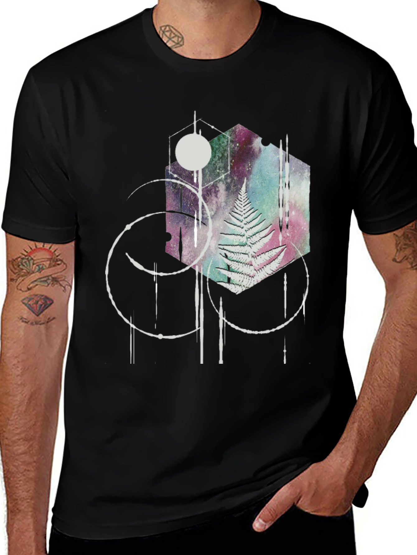 Variant 4 of Geometric Fern Galaxy Graphic Tee - Modern Art T-Shirt