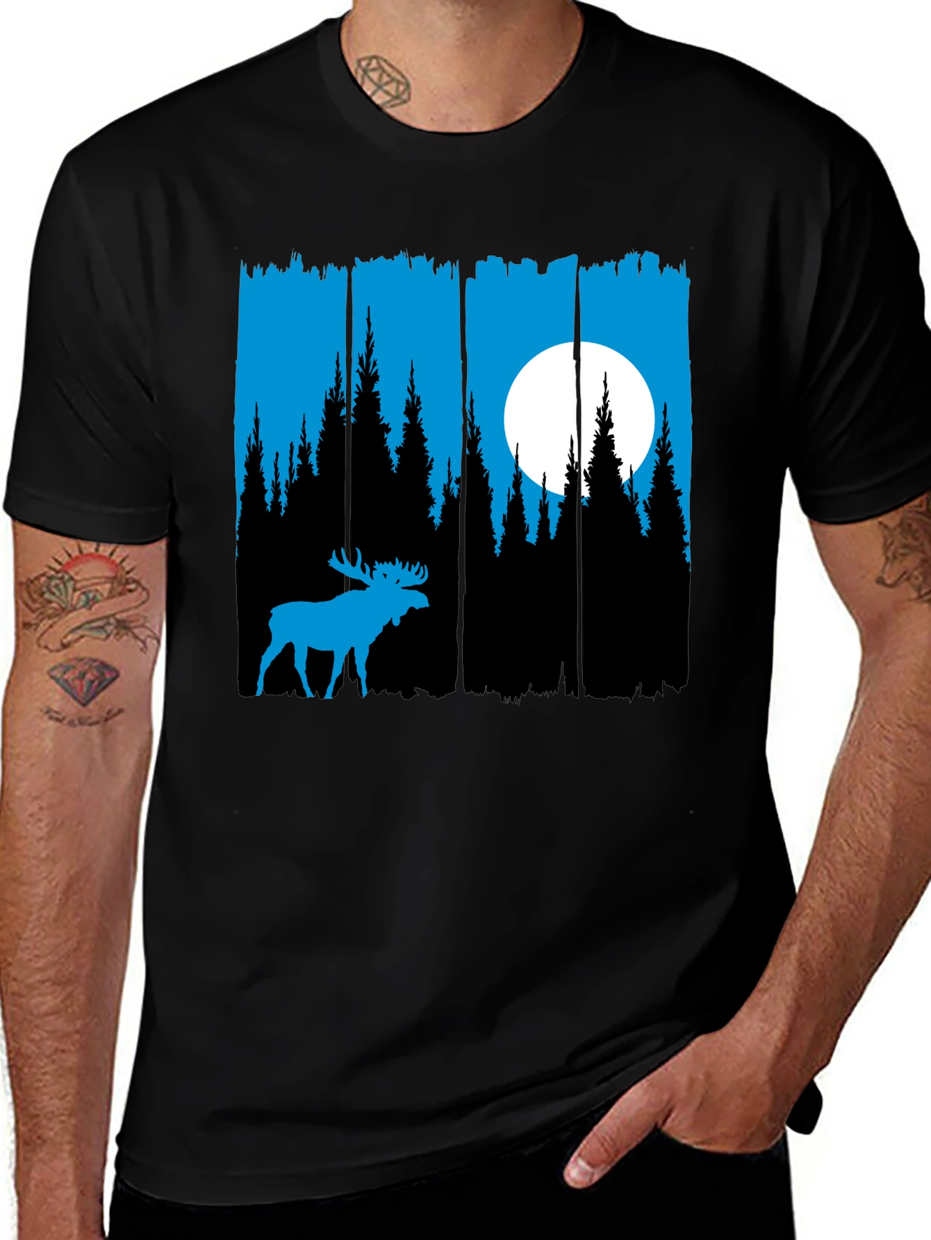 Variant 21 of Moose Forest Graphic Tee - Black Unisex Shirt