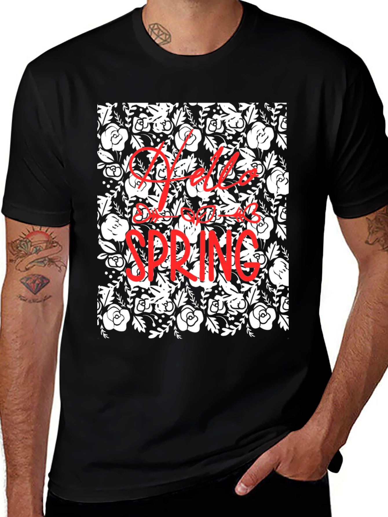 Variant 26 of Hello Spring Floral Black Graphic T-Shirt