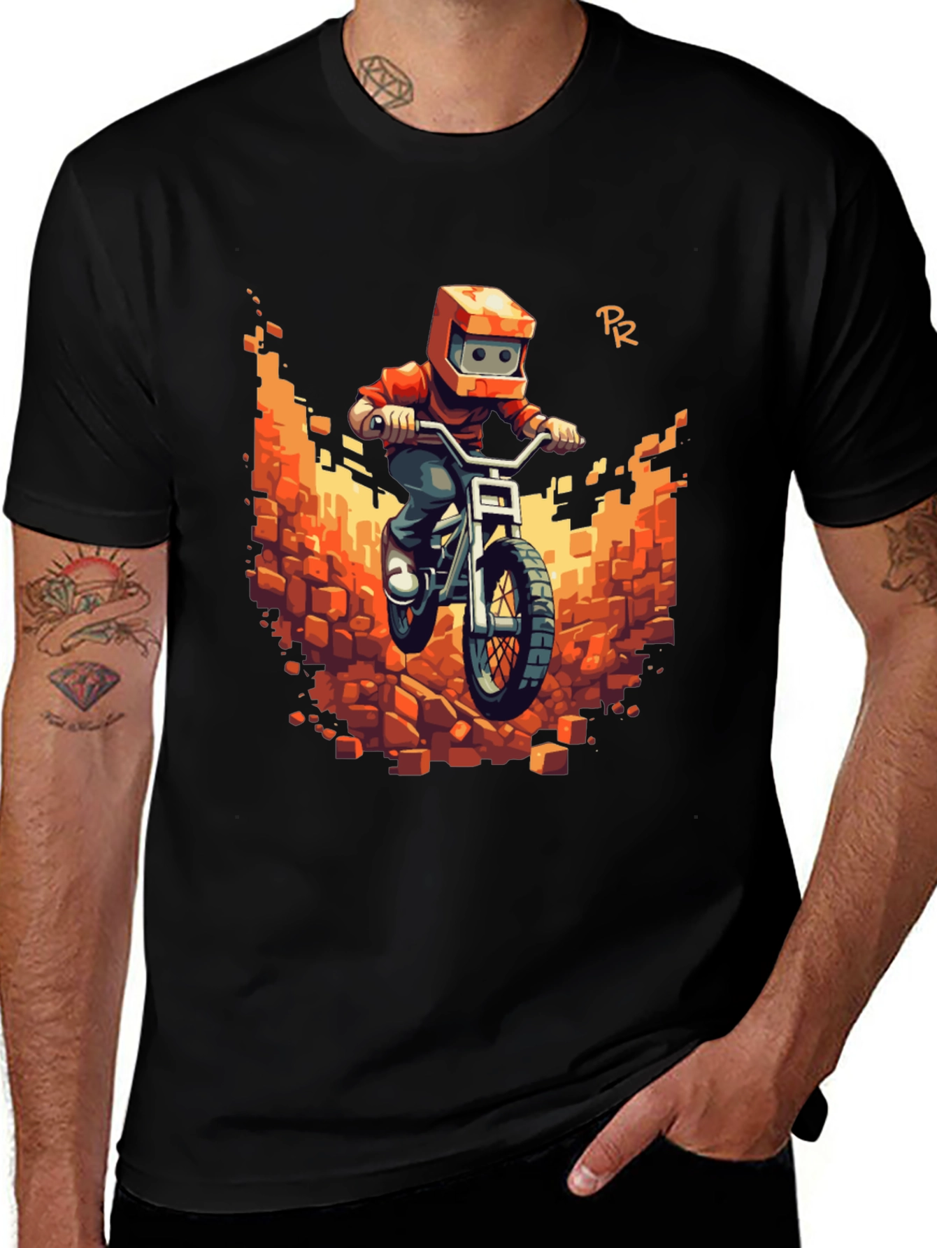 Variant 9 of Pixel Bike Rider Black T-Shirt