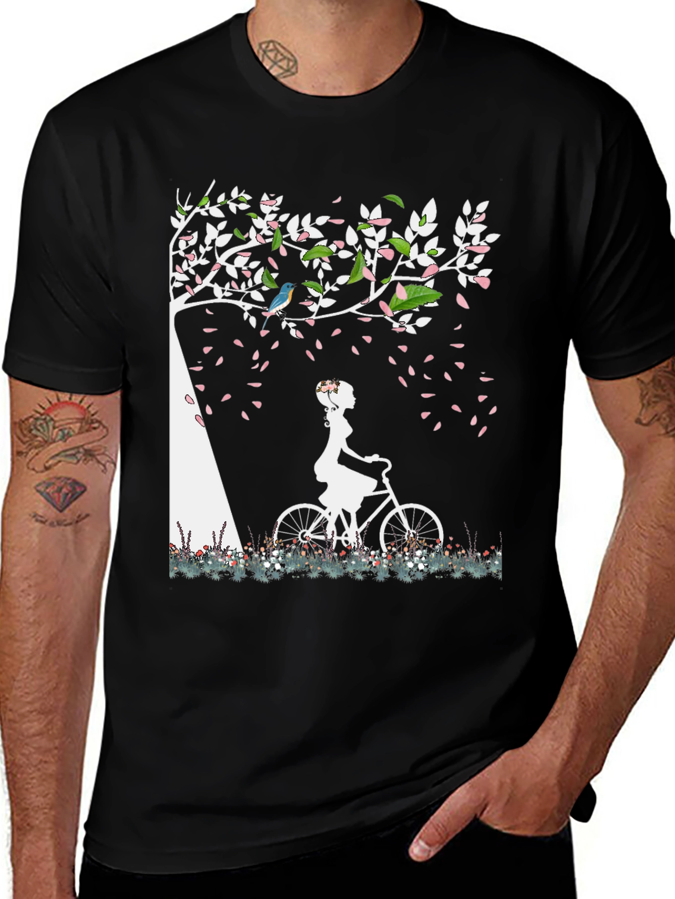 Variant 7 of Nature-Inspired Graphic Tee - Girl on Bike