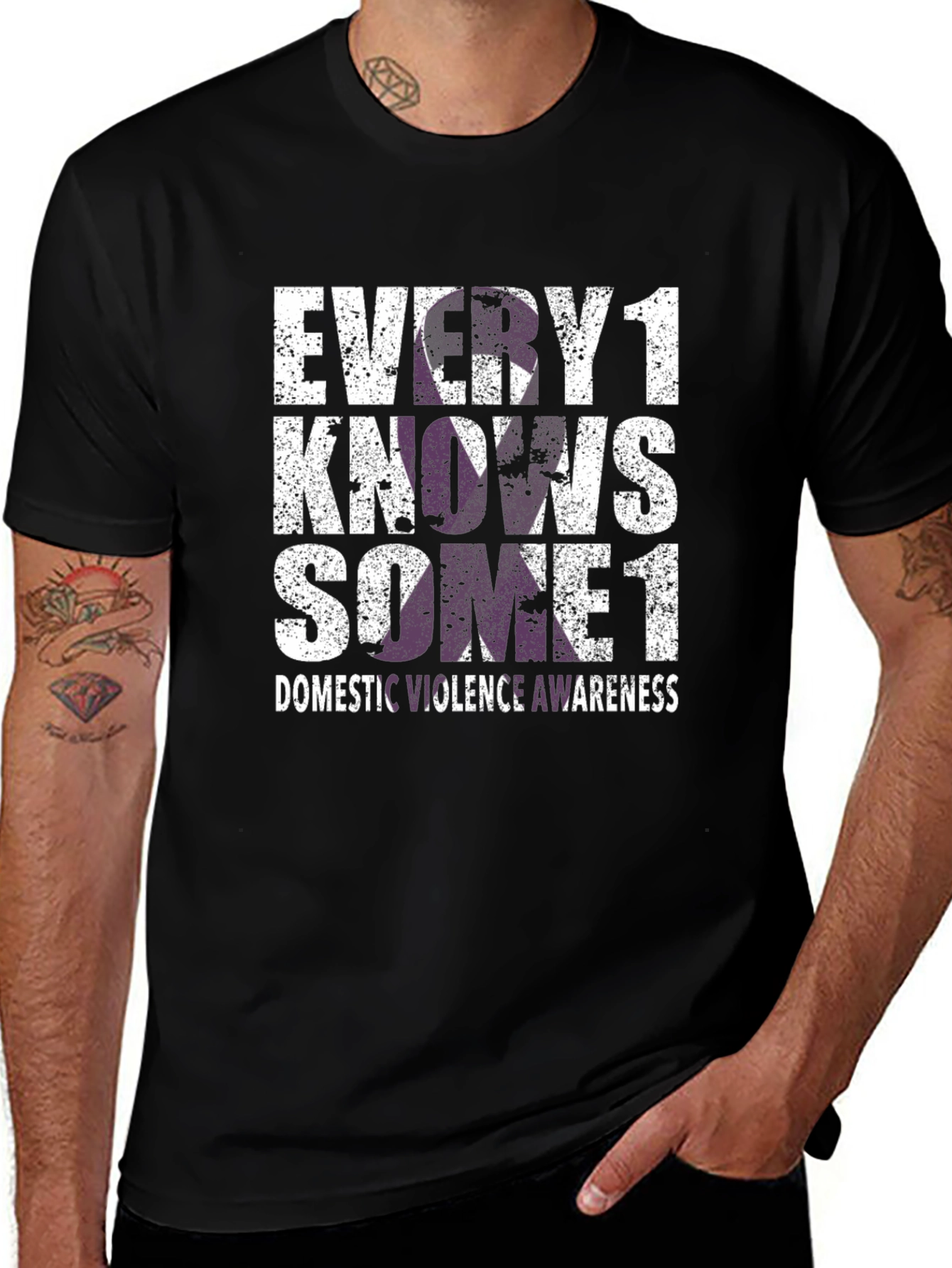 Variant 2 of Domestic Violence Awareness T-Shirt: Every1 Knows Some1