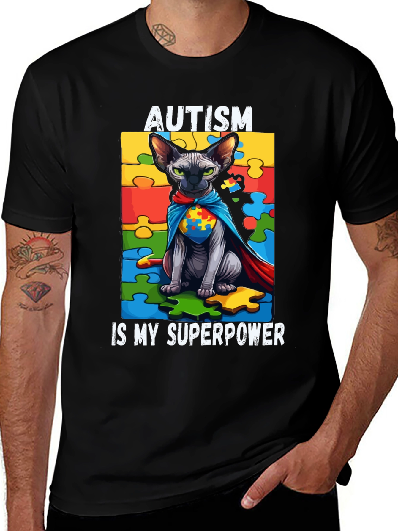 Variant 30 of Autism Awareness Sphynx Cat T-Shirt