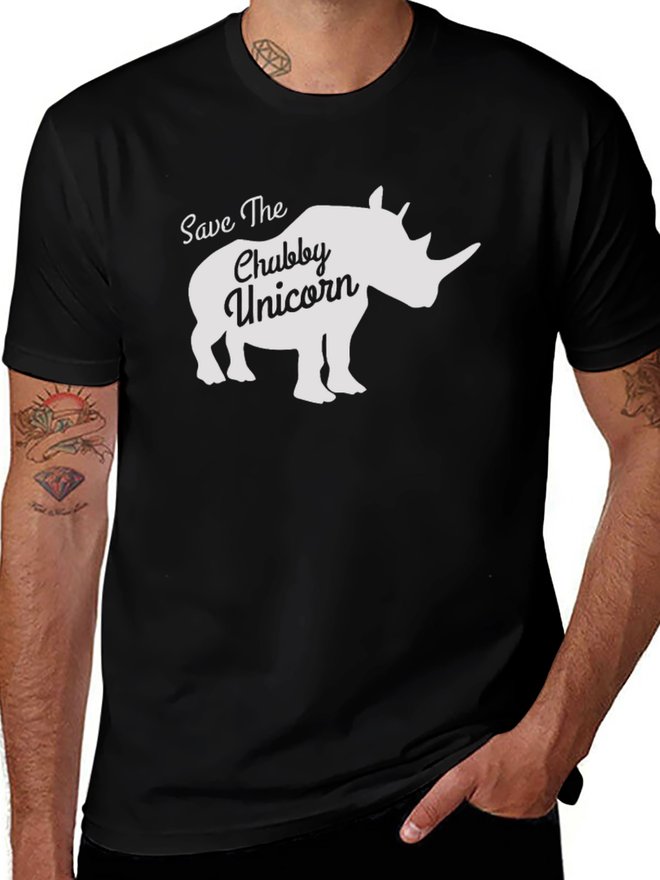 Save The Chubby Unicorn T-Shirt Black Rhino Animal Tee