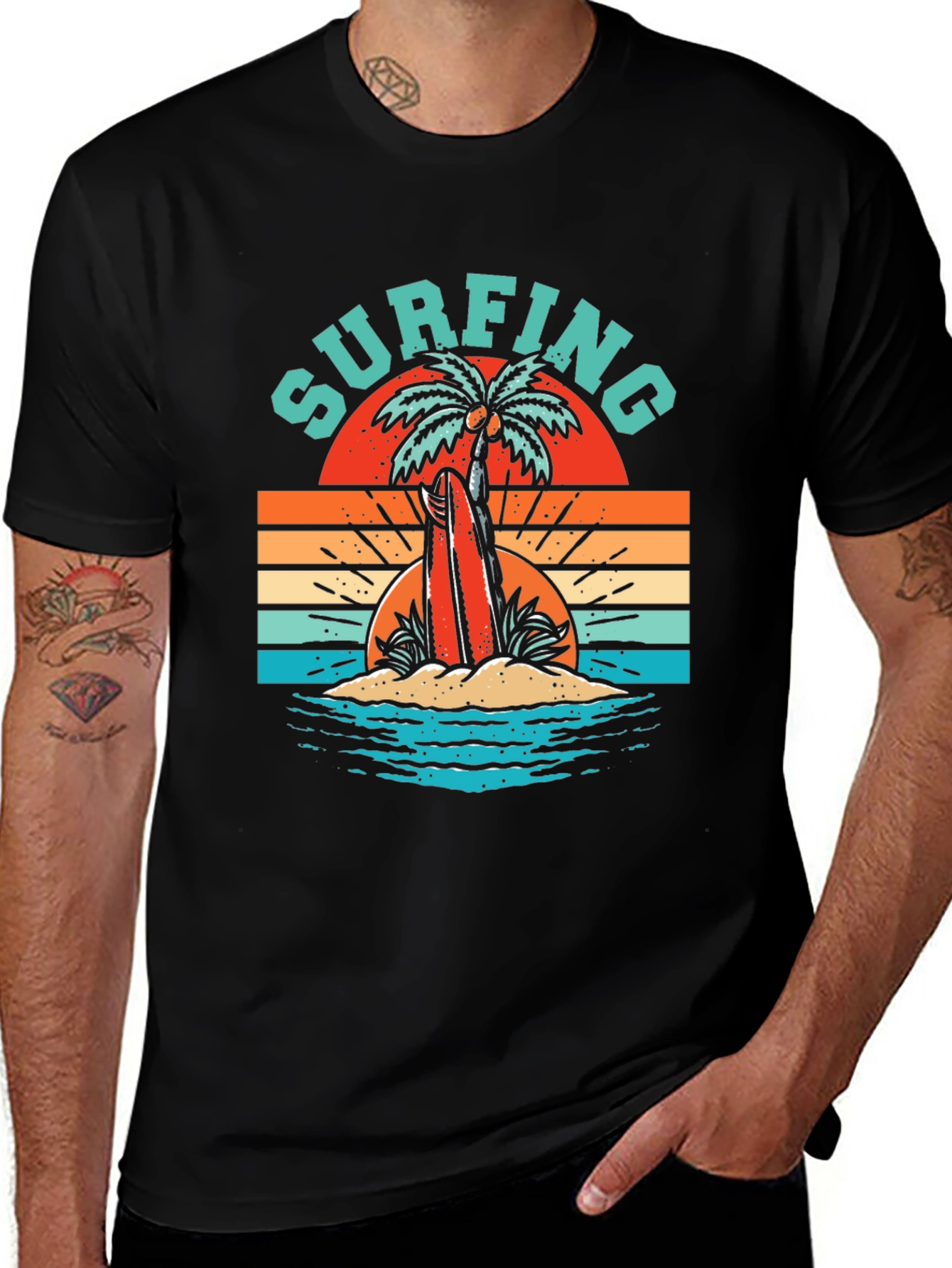 Variant 29 of Retro Surfing T-Shirt - Palm Tree Beach Graphic Tee